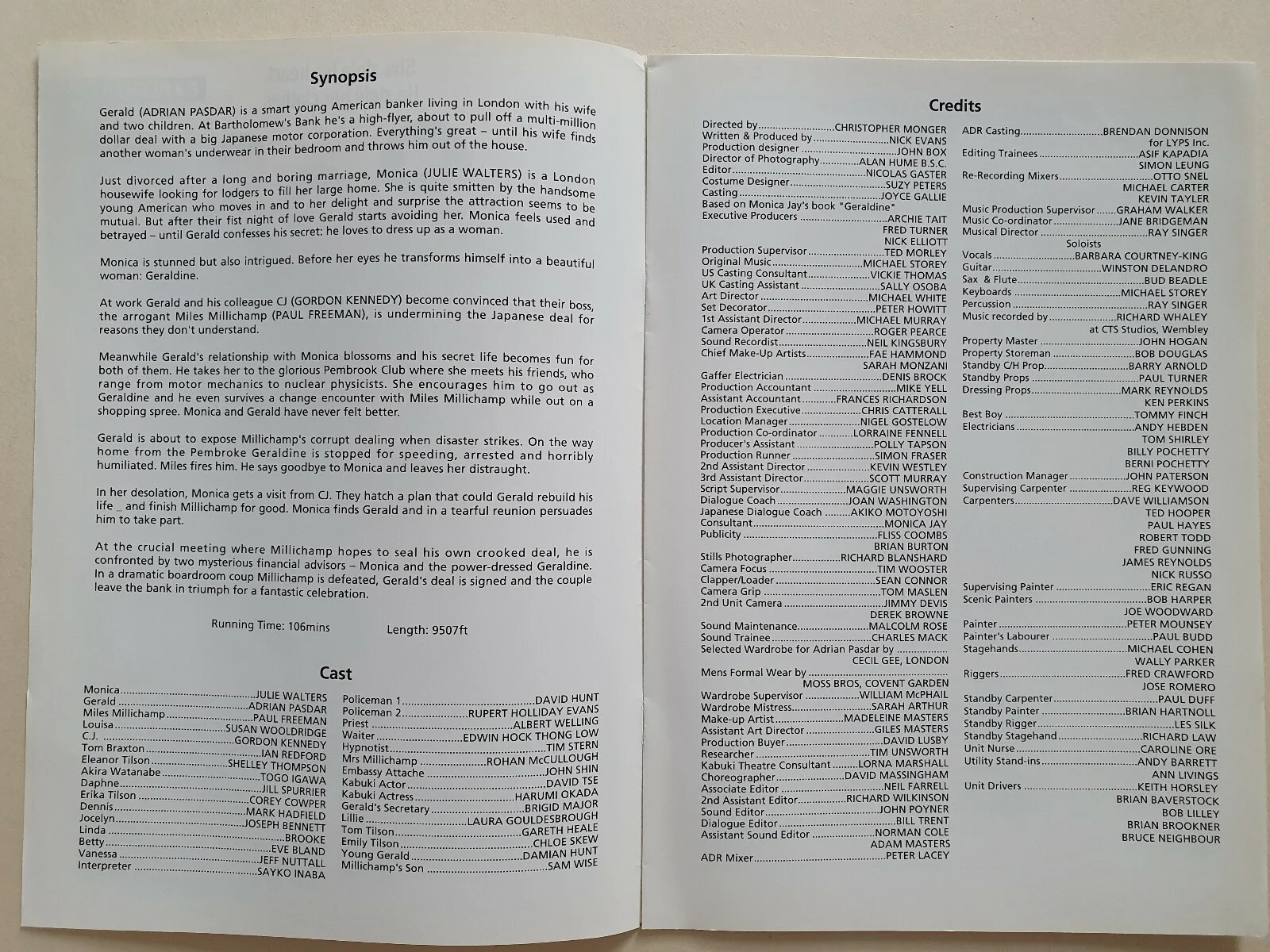 JUST LIKE A WOMAN - ORIGINAL UK PRESSBOOK & SYNOPSIS BOOKLET - JULIE WALTERS, изображение 3