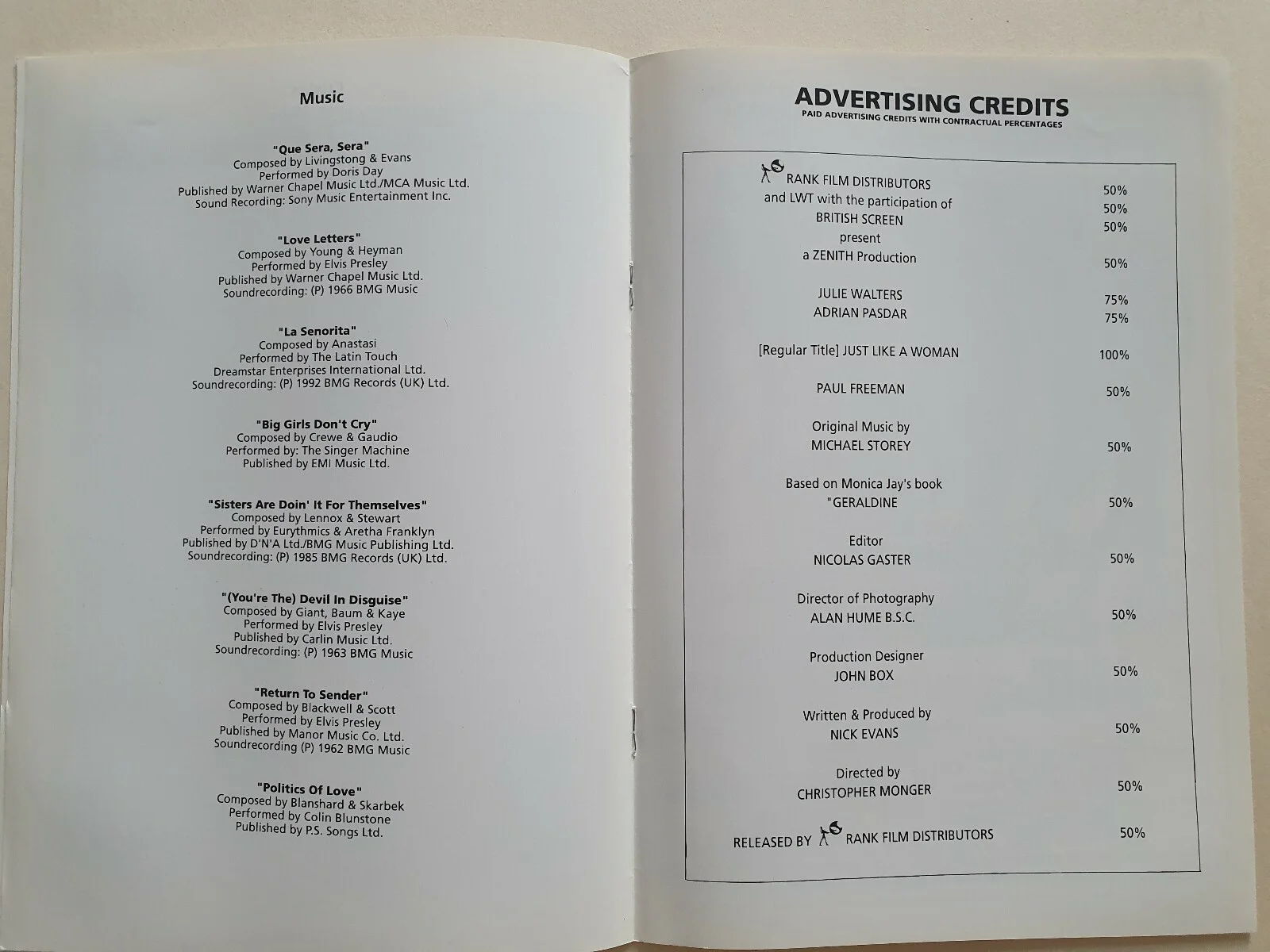 JUST LIKE A WOMAN - ORIGINAL UK PRESSBOOK & SYNOPSIS BOOKLET - JULIE WALTERS, изображение 4