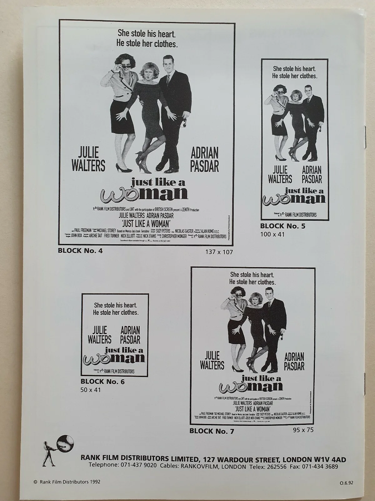 JUST LIKE A WOMAN - ORIGINAL UK PRESSBOOK & SYNOPSIS BOOKLET - JULIE WALTERS, изображение 5