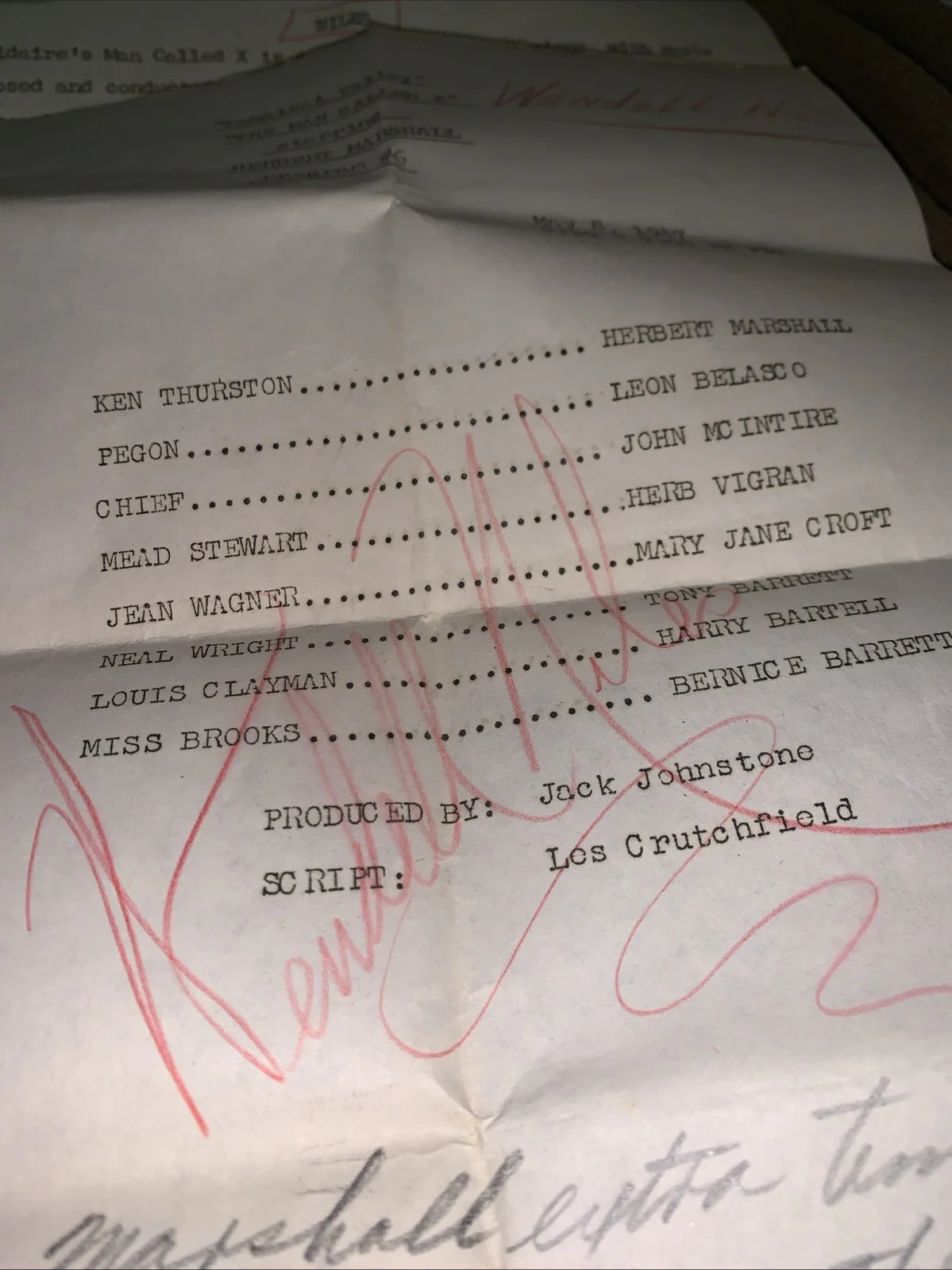 Wendell Niles Signed Man Called X Radio Show Script Pages 1947 Herbert Marshall, image 2