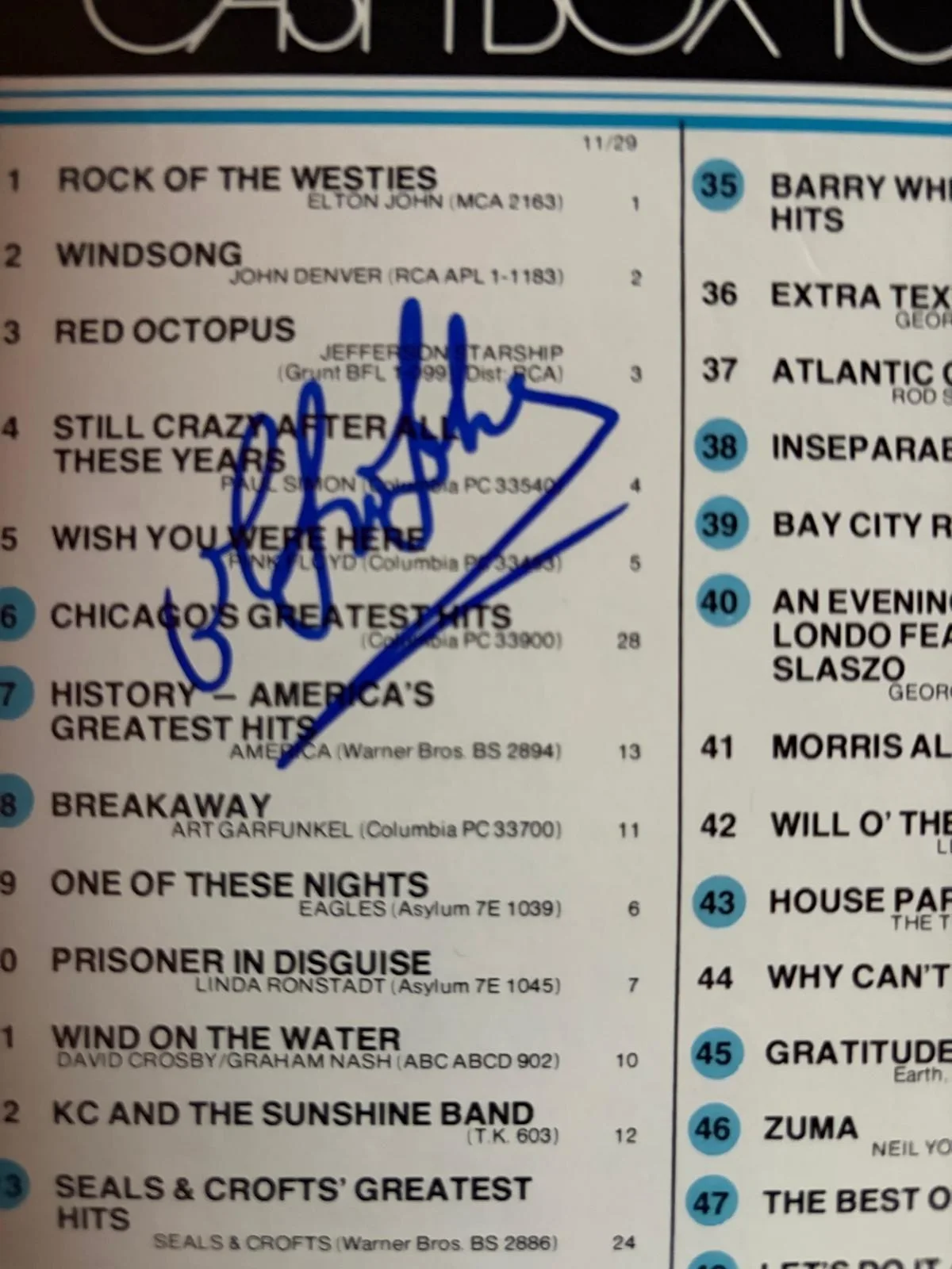 Elton John — ELTON JOHN SIGNED AUTOGRAPHED 11X14 CASHBOX TOP 100 ALBUMS ROCKETMAN VINTAGE PSA, изображение 2