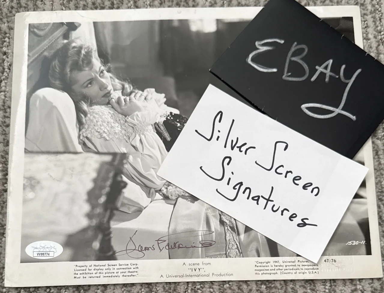 Joan Fontaine Stunning 8x10 Hand Signed Photo Autograph JSA COA Stamped 1947 IVY, изображение 2