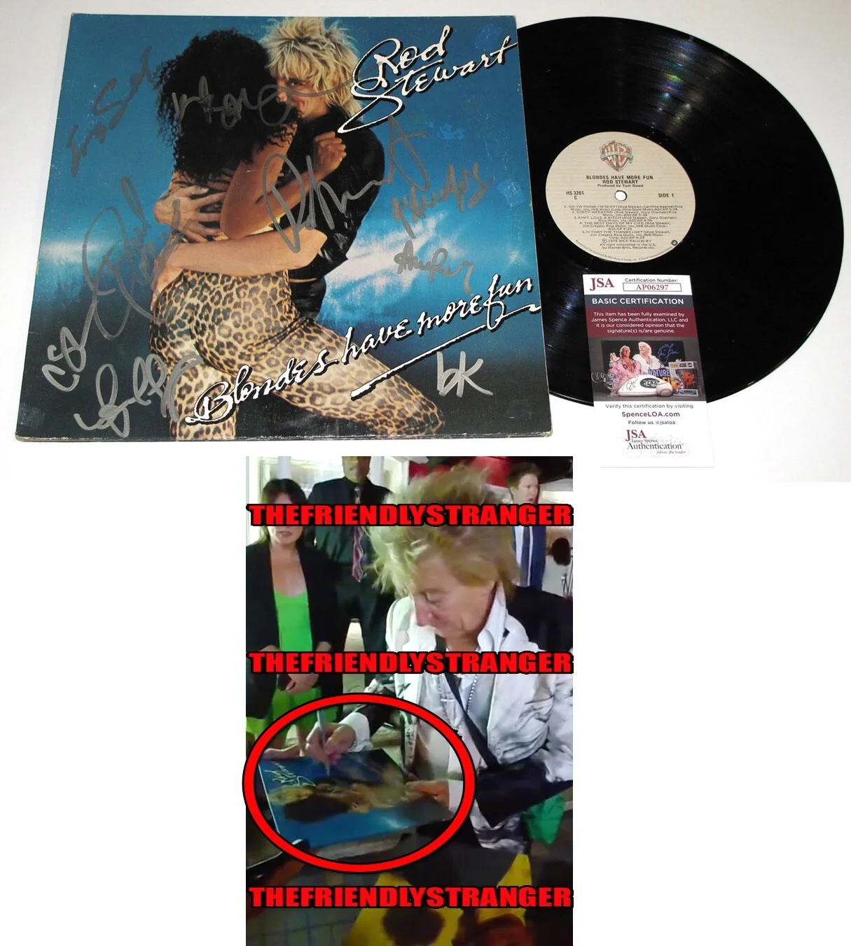 Rod Stewart + Band — ROD STEWART signed "BLONDES HAVE MORE FUN" Vinyl Album EXACT PROOF Band JSA COA
