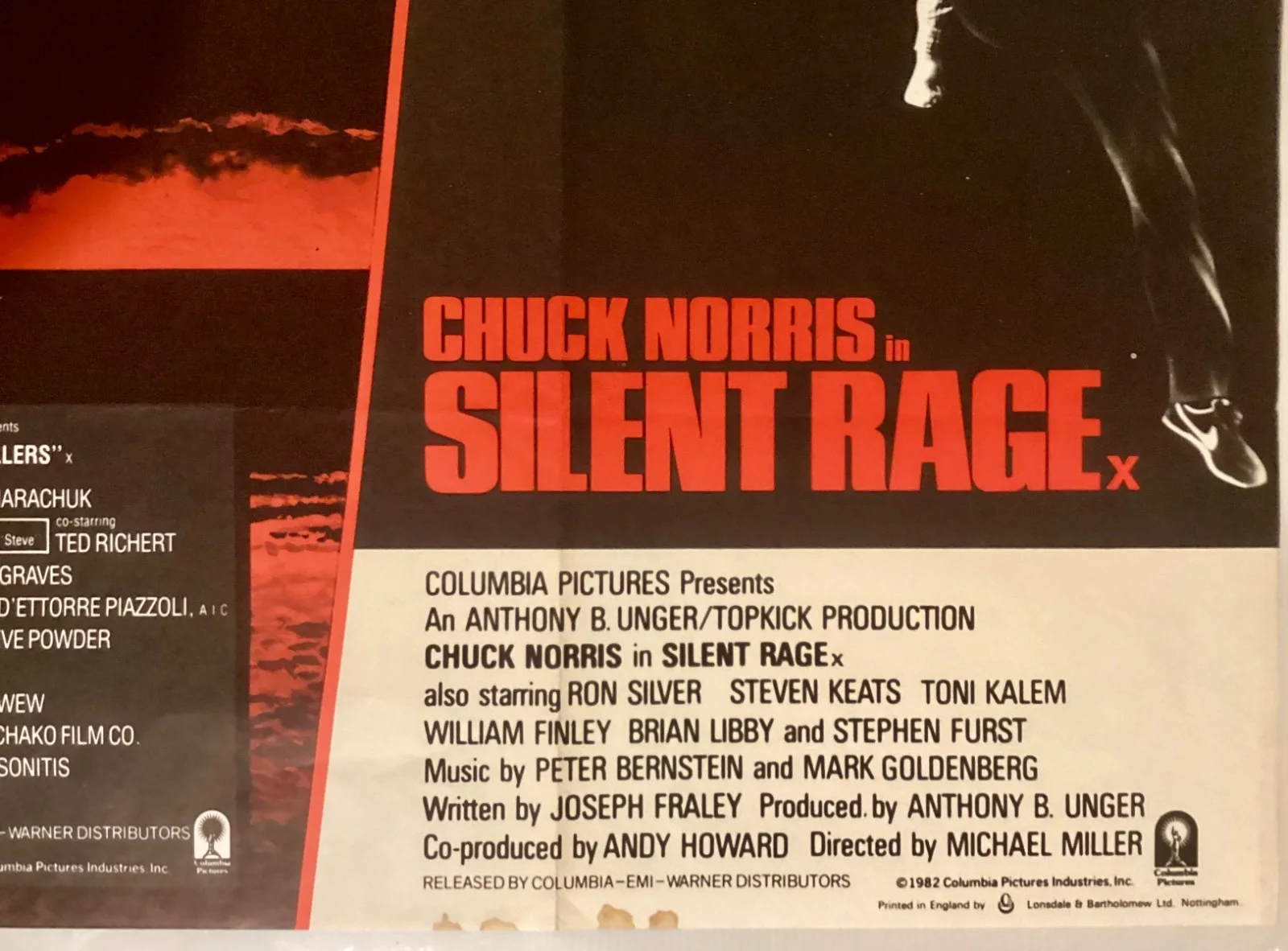 Piranha 2 Silent Rage Original Vintage UK Quad double bill poster Chuck Norris, image 3