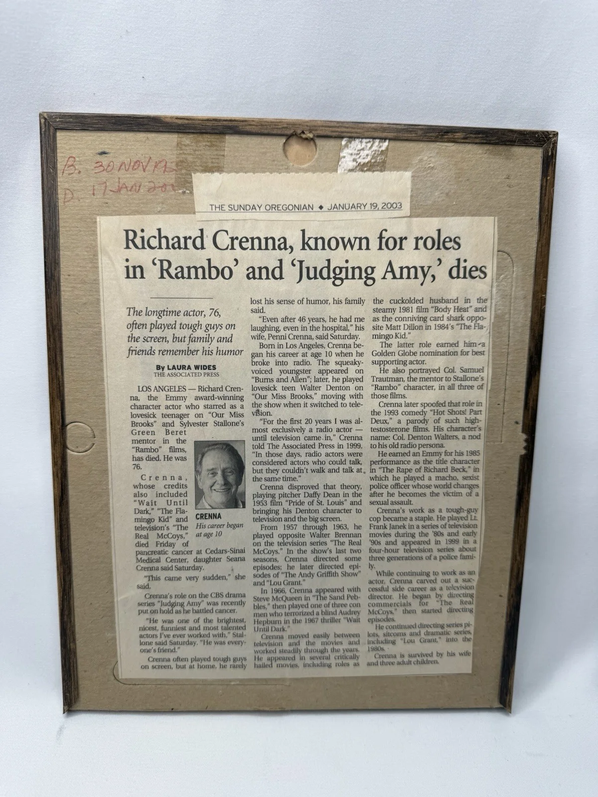 RICHARD CRENNA SIGNED PHOTO INSCRIBED ON THE SCOUTING TRAIL BOY SCOUT JAMBOREE, изображение 4