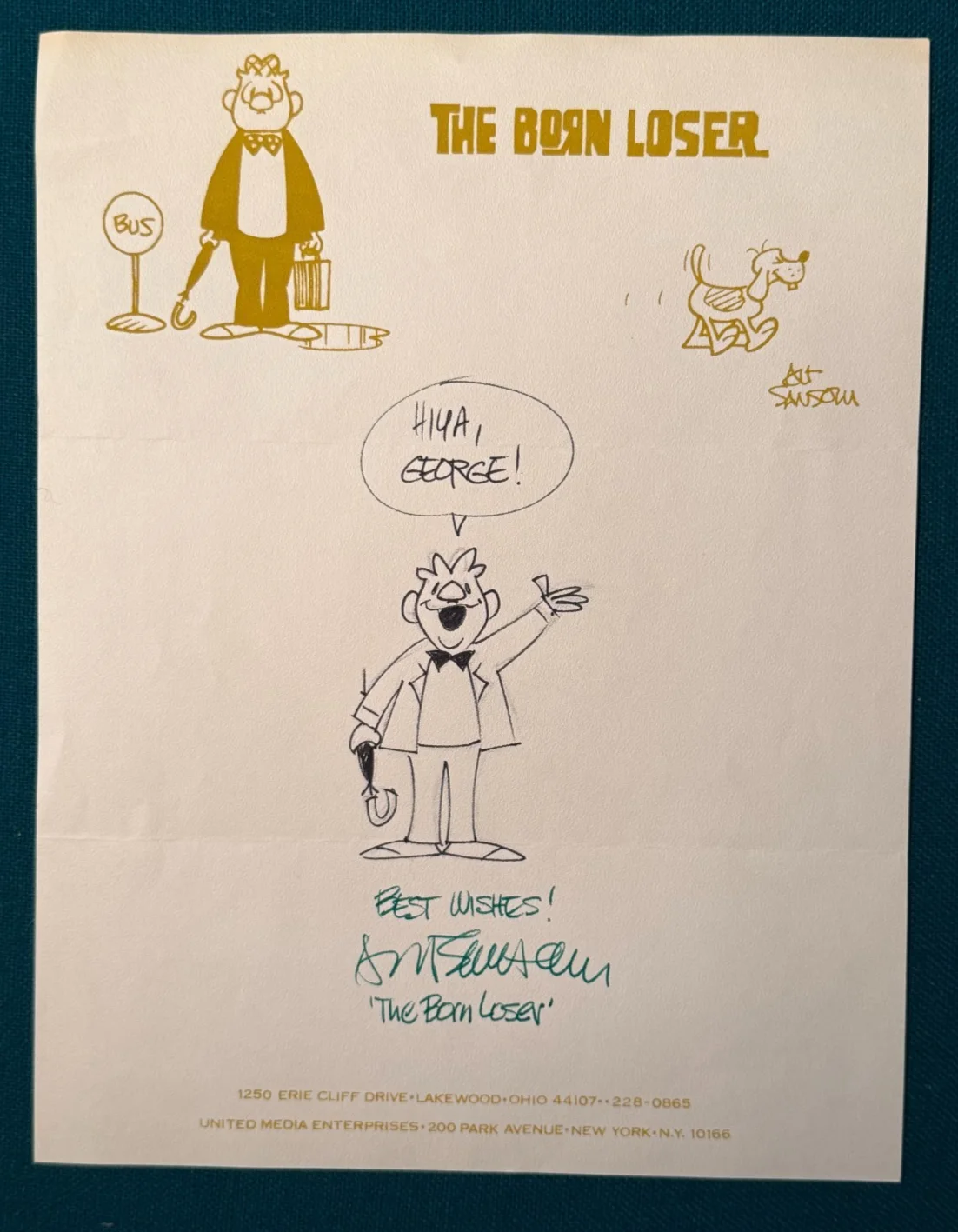 2 RARE Cartoonist Autograph - Elwood (Tom & Ben) / The Born Loser Art Sanson, изображение 2