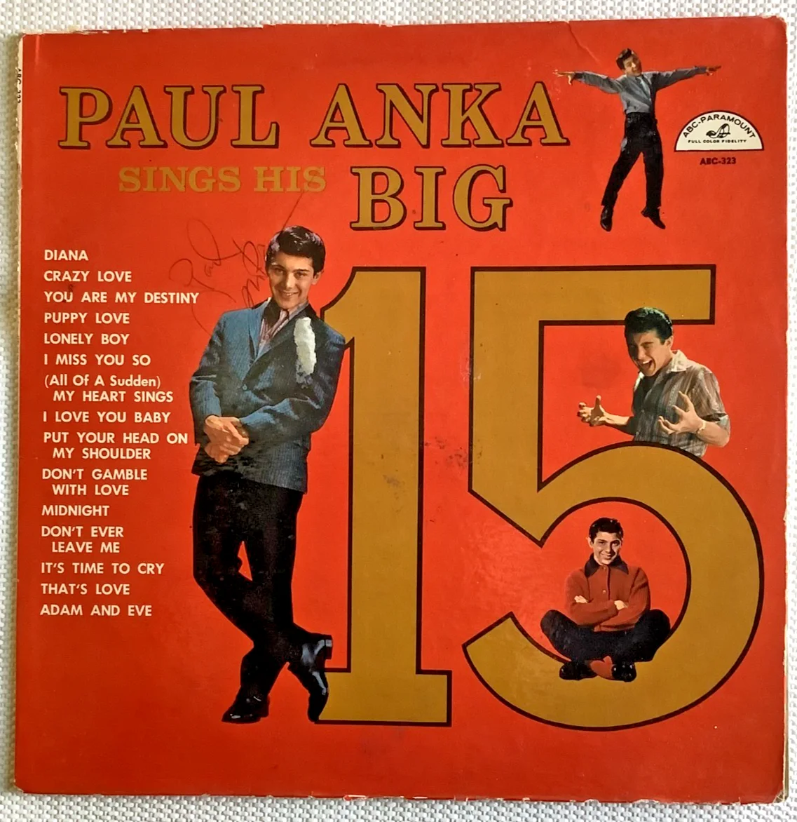 PAUL ANKA "SINGS HIS BIG 15" HAND SIGNED AUTOGRAPH IN PEN ALBUM COVER W/LP FRAME, изображение 2