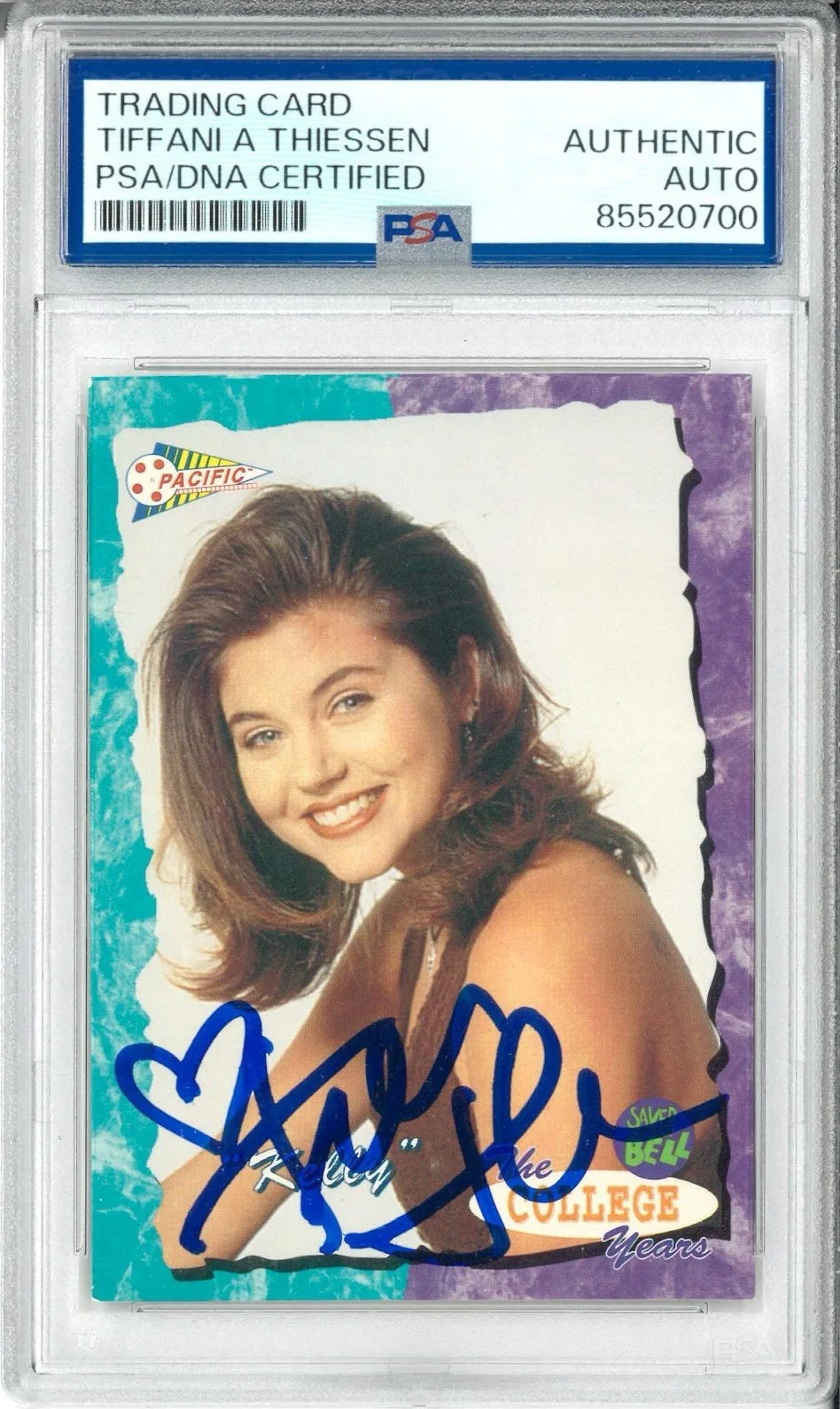 Tiffani Amber Thiessen — Tiffani Thiessen Signed Auto Slabbed 1992 Pacific Saved By The Bell Card PSA DNA