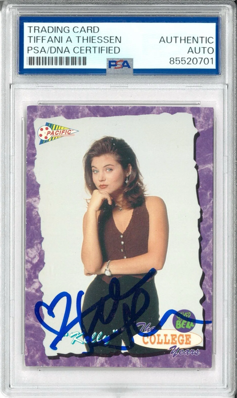 Tiffani Amber Thiessen — Tiffani Thiessen Signed Auto Slabbed 1992 Pacific Saved By The Bell Card PSA DNA