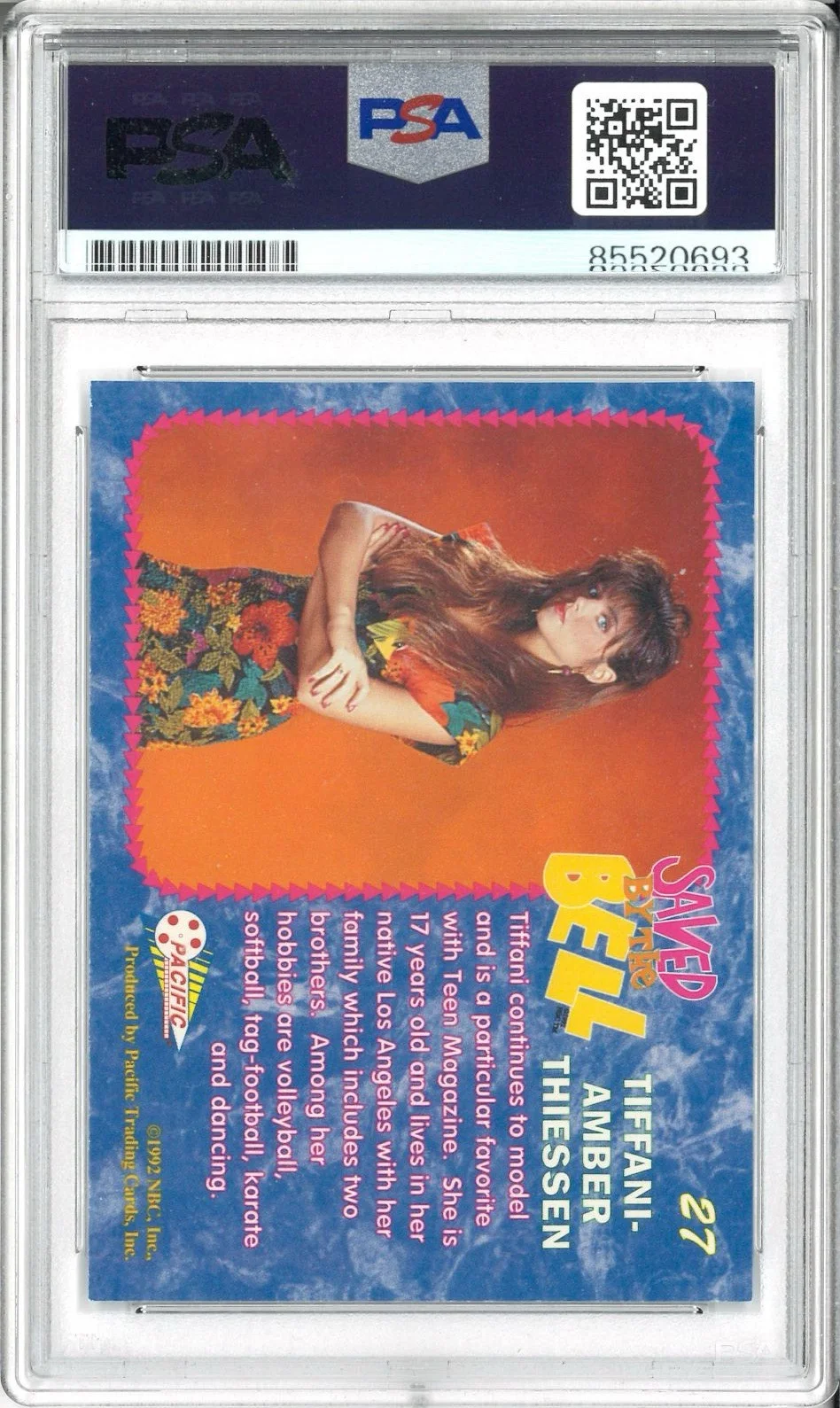 Tiffani Amber Thiessen — Tiffani Thiessen Signed Auto Slabbed 1992 Pacific Saved By The Bell Card PSA DNA, изображение 2