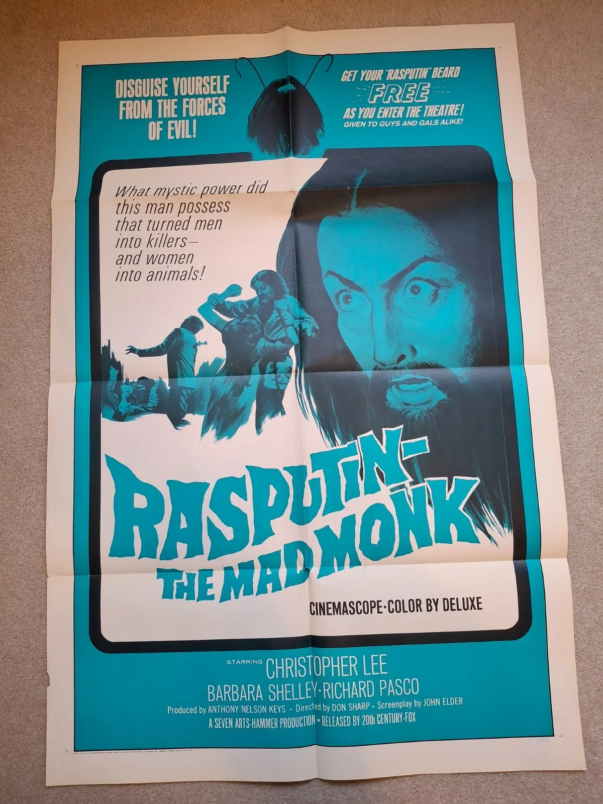 1966 Rasputin The Mad Monk Foreign One Sheet Movie Poster 21 x 47 inches, изображение 2