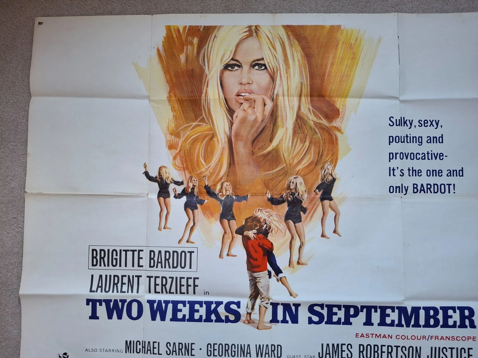 TWO WEEKS IN SEPTEMBER 1967 Brigitte Bardot, Laurent Terzieff UK QUAD POSTER, изображение 3