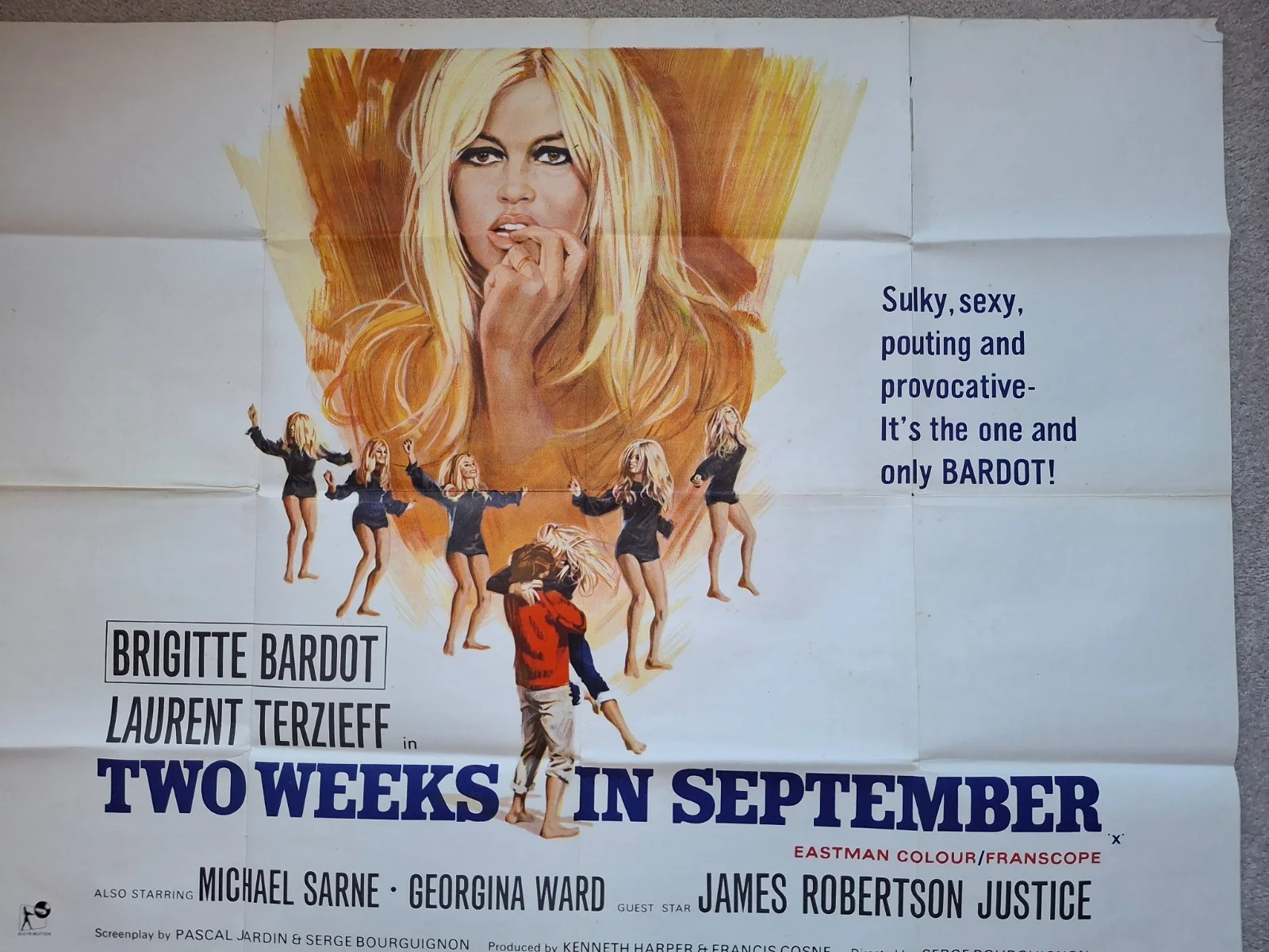 TWO WEEKS IN SEPTEMBER 1967 Brigitte Bardot, Laurent Terzieff UK QUAD POSTER, изображение 4