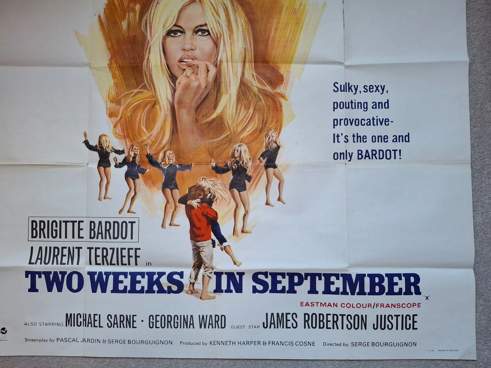 TWO WEEKS IN SEPTEMBER 1967 Brigitte Bardot, Laurent Terzieff UK QUAD POSTER, изображение 5
