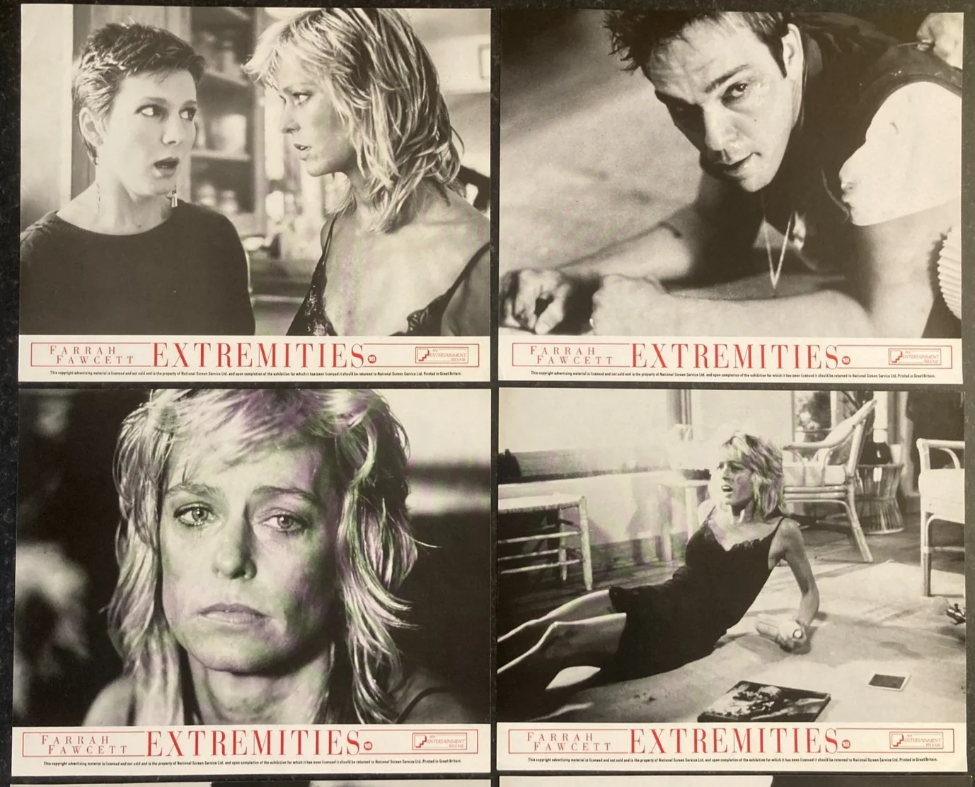 EXTREMITIES 1987 Original Movie B/W Lobby Card Set 10x8 UK Farrah Fawcett, изображение 2