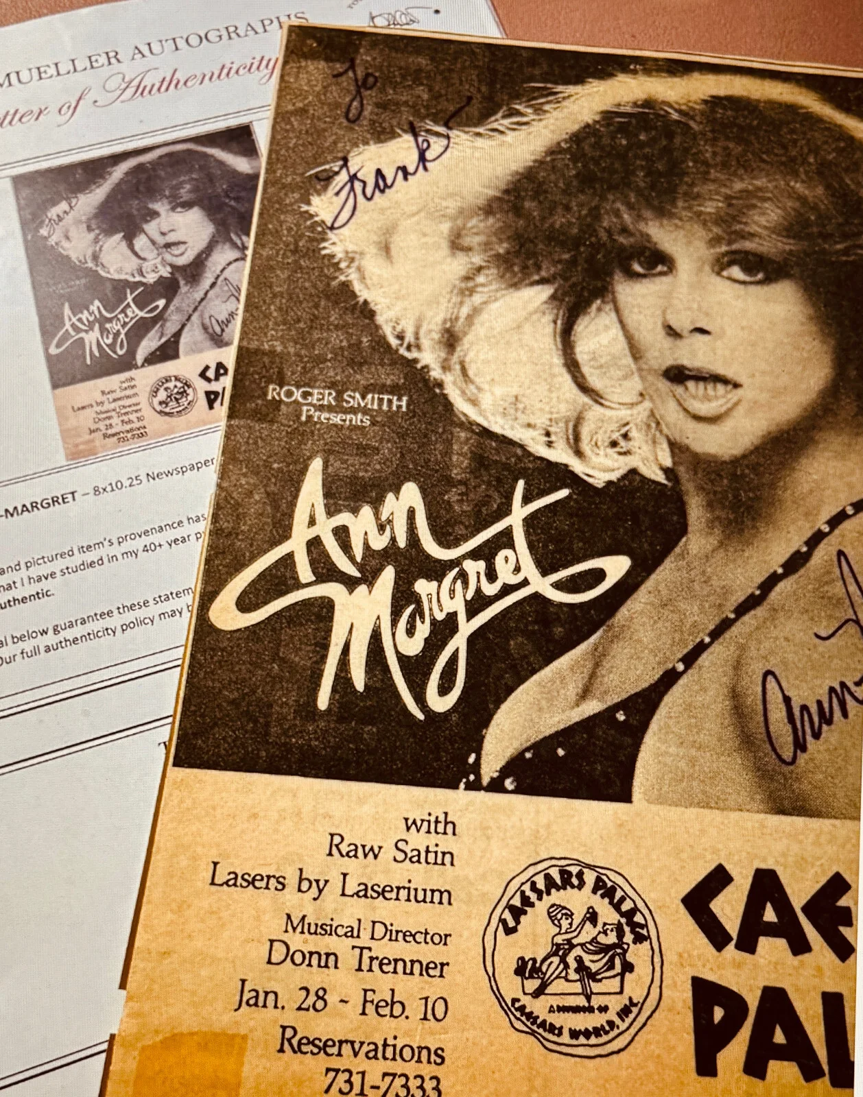 ANN-MARGRET — ANN-MARGRET Signed•Caesars Palace newspaper ad•8x10.25 Vintage•Rare Collectible, изображение 2