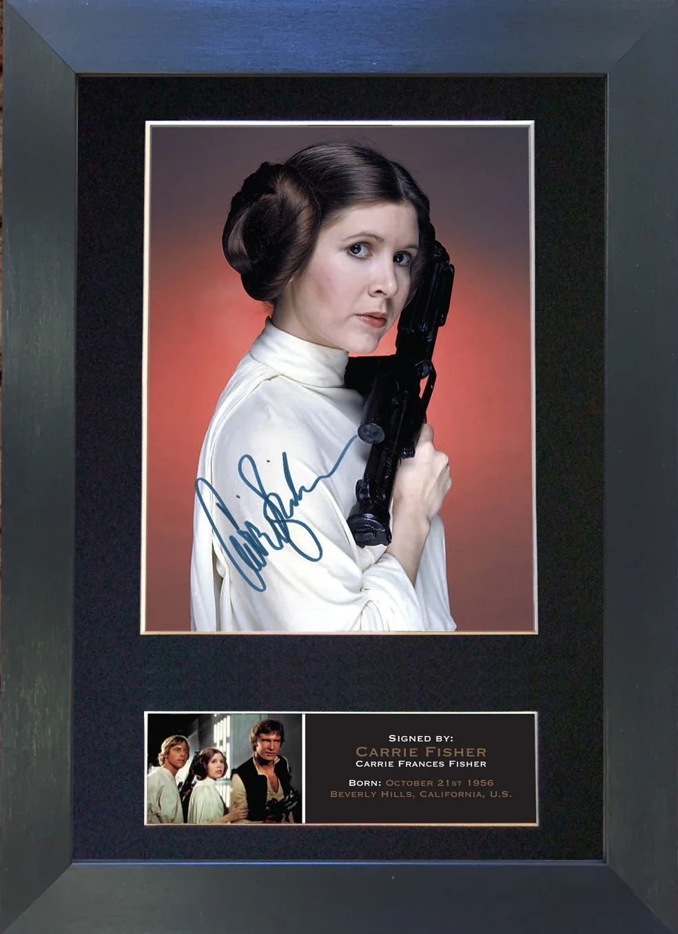 540 Carrie Fisher Princess Leia Framed Autograph Reproduction Star Wars Signed, изображение 2