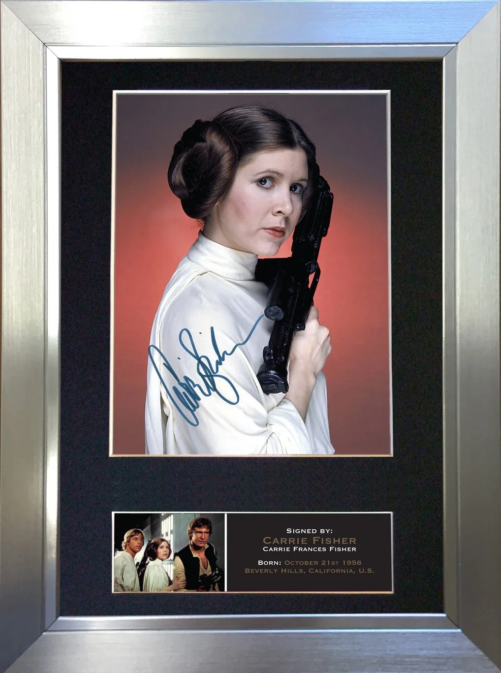 540 Carrie Fisher Princess Leia Framed Autograph Reproduction Star Wars Signed, изображение 4