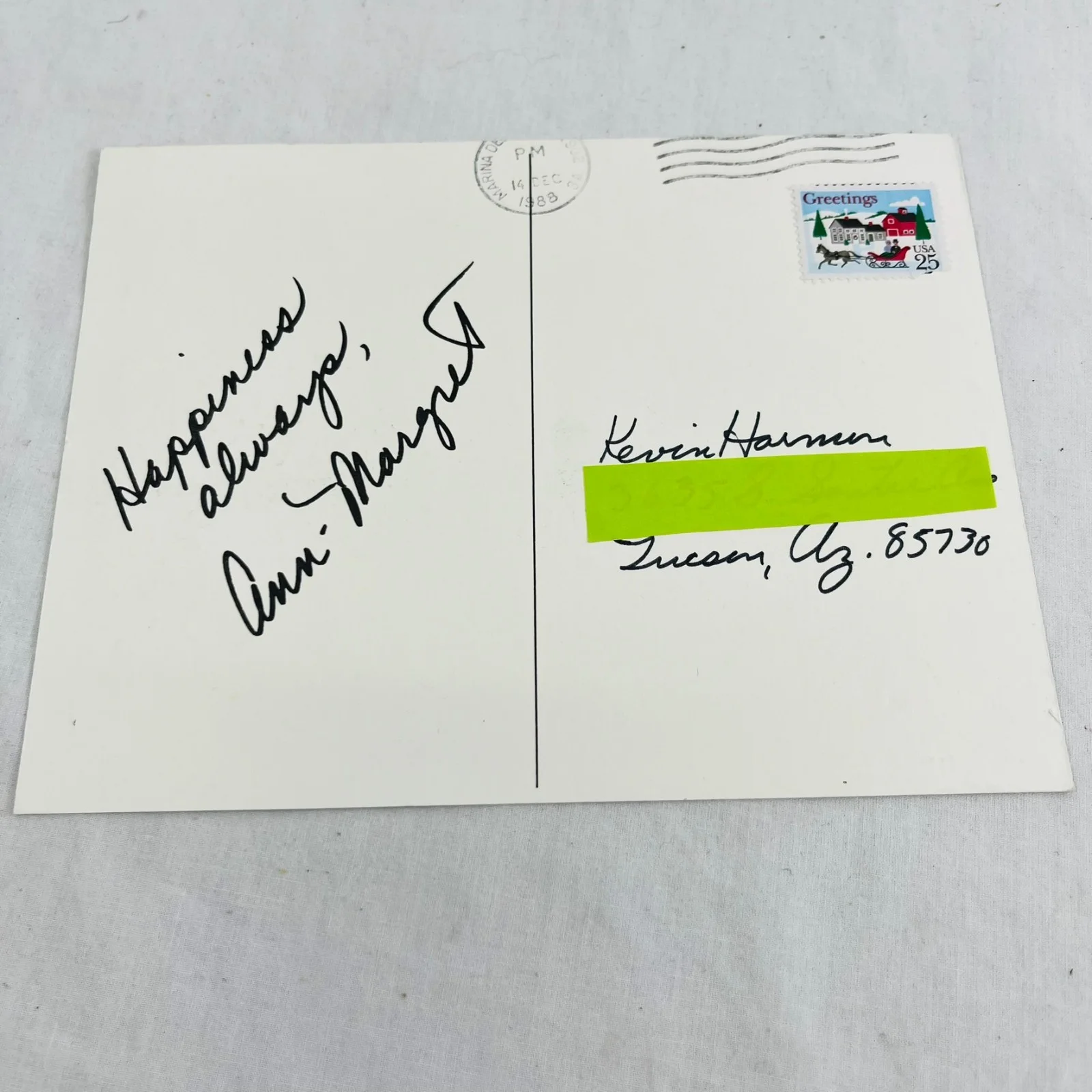 Ann‑Margret Signed 7x5.5" Vintage Postcard 1988 Blue Ink Autograph + Note, изображение 2