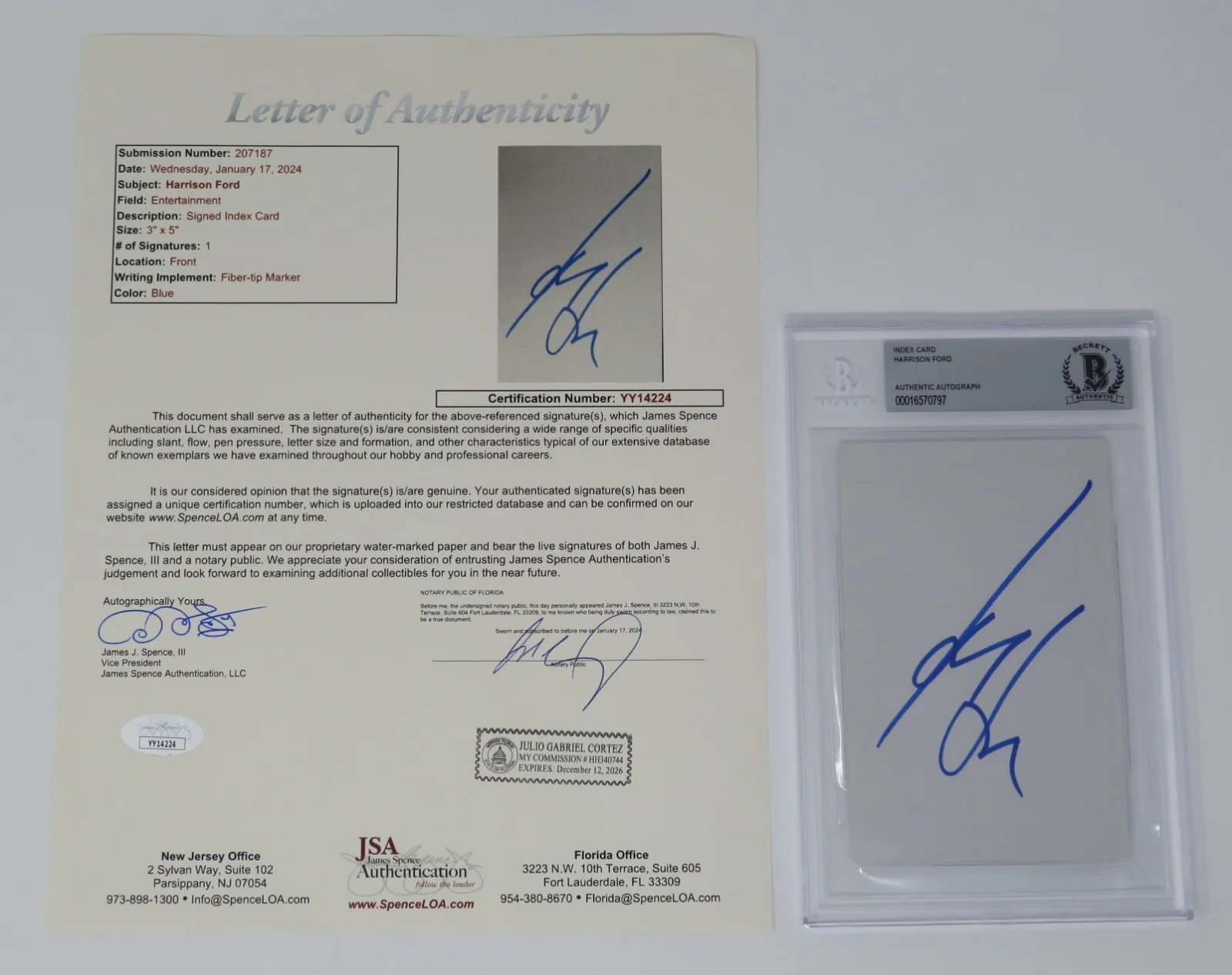 Harrison Ford STAR WARS Signed Autograph Auto 4x6 Index Card Beckett BAS JSA, image 5
