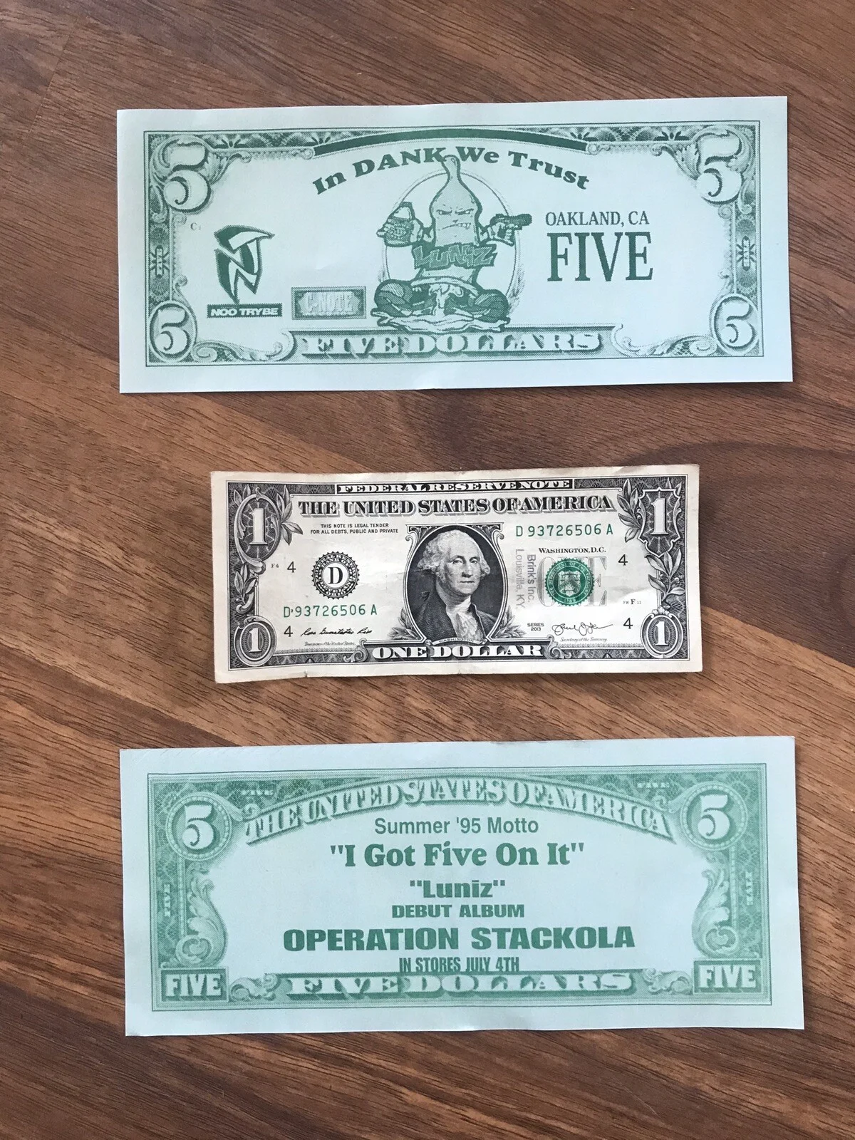 Hip Hop Play Money “I GOT 5 ON IT” Hip Hop, Oakland, Vintage Flyer Money 1995, изображение 3