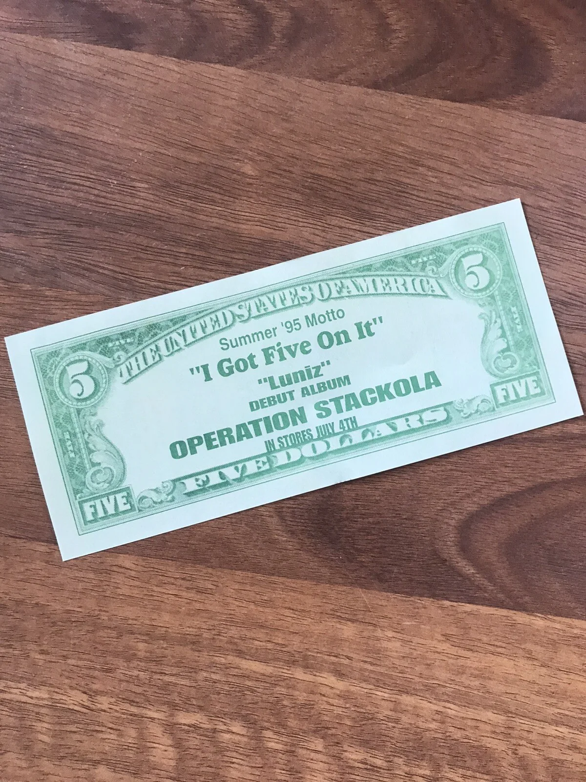 Hip Hop Play Money “I GOT 5 ON IT” Hip Hop, Oakland, Vintage Flyer Money 1995, изображение 4