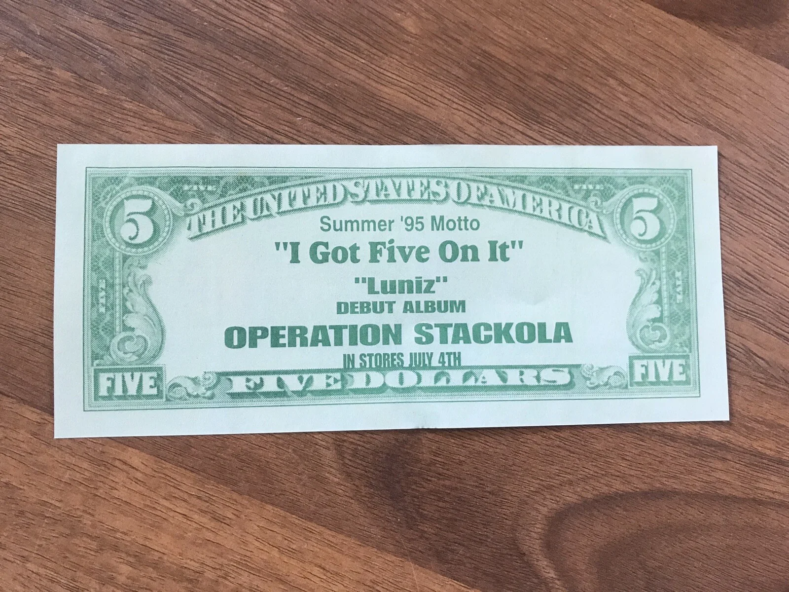 Hip Hop Play Money “I GOT 5 ON IT” Hip Hop, Oakland, Vintage Flyer Money 1995, изображение 5