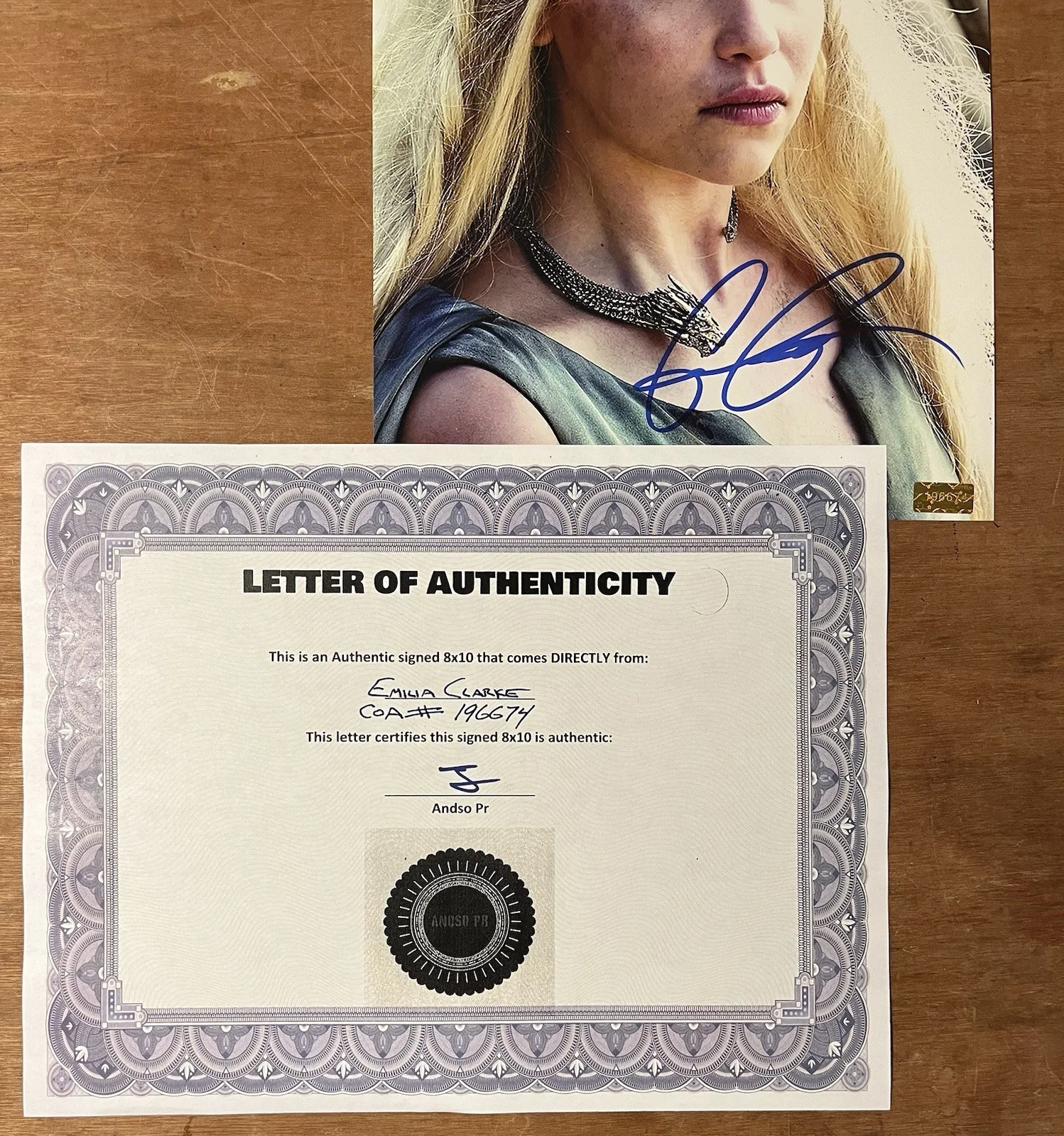 Emilia Clarke Signed Autographed 8x10 Game Of Thrones Photo With COA, image 2