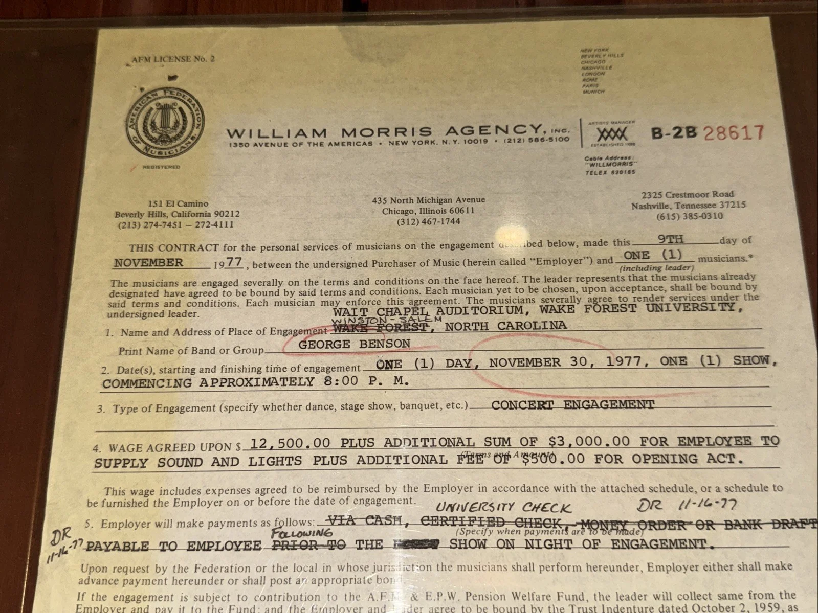 George Benson Signed William Morris Agency Contract 1977 RARE, изображение 2