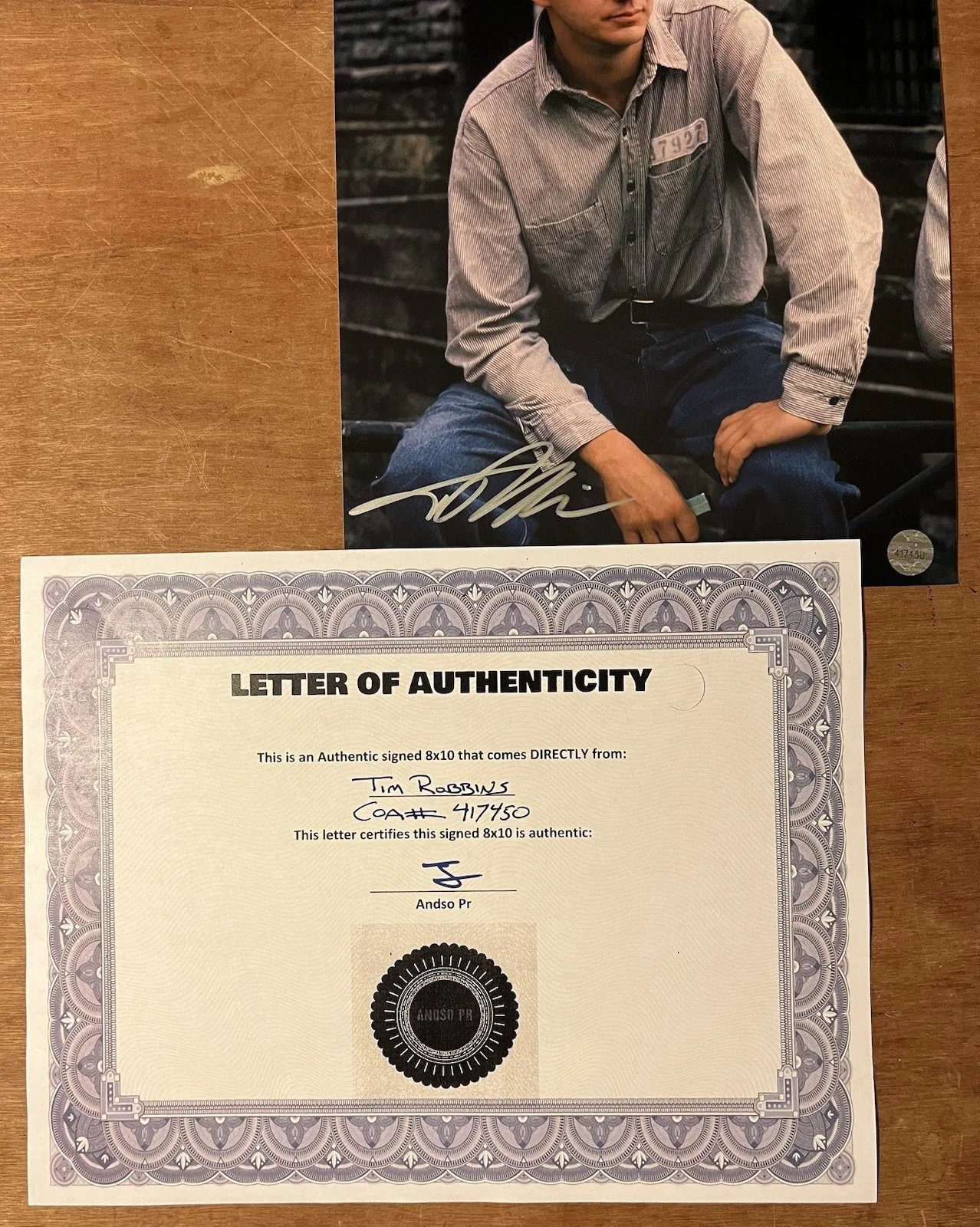 Tim Robbins Signed Autographed 8x10 The Shawshank Redemption Photo With COA, изображение 2