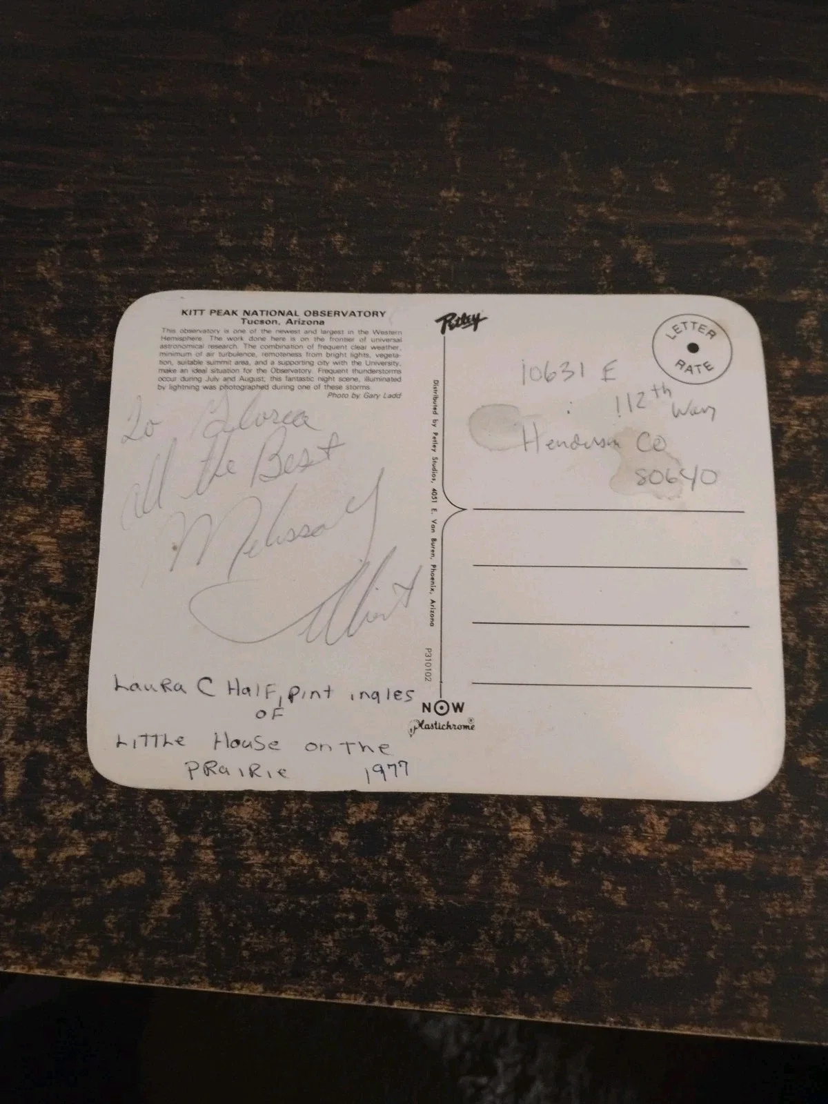 Melissa Gilbert — MELISSA GILBERT... Little House On The Prairie1977 SIGNED Postcard From Tucson