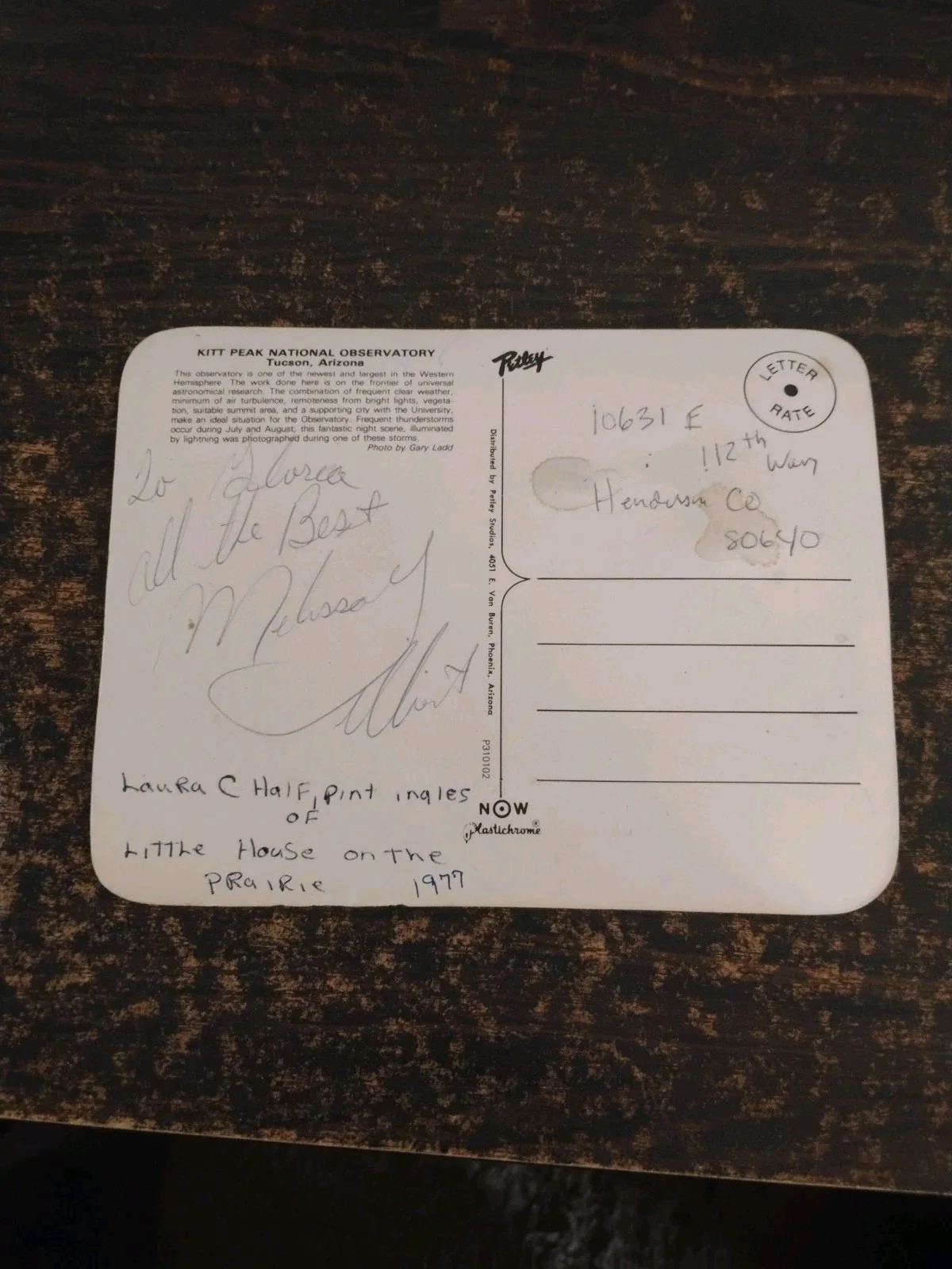 Melissa Gilbert — MELISSA GILBERT... Little House On The Prairie1977 SIGNED Postcard From Tucson, image 2