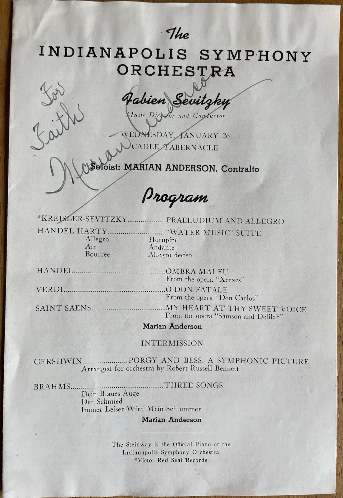 Opera Singer Marion Anderson ￼Autograph Program, image 2