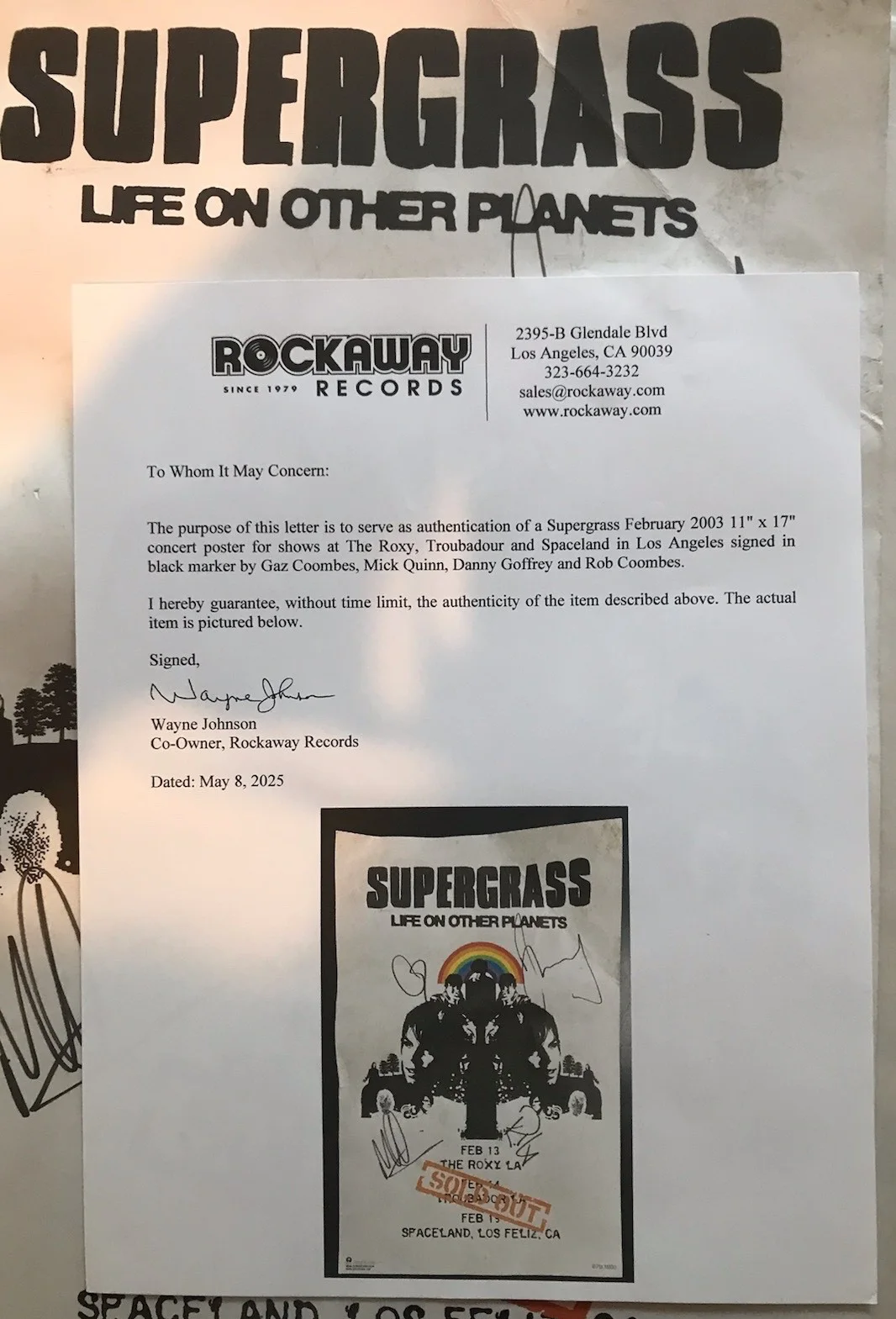 SUPERGRASS Spaceland & Roxy LA concert poster AUTOGRAPHED 11x17 coa, изображение 2