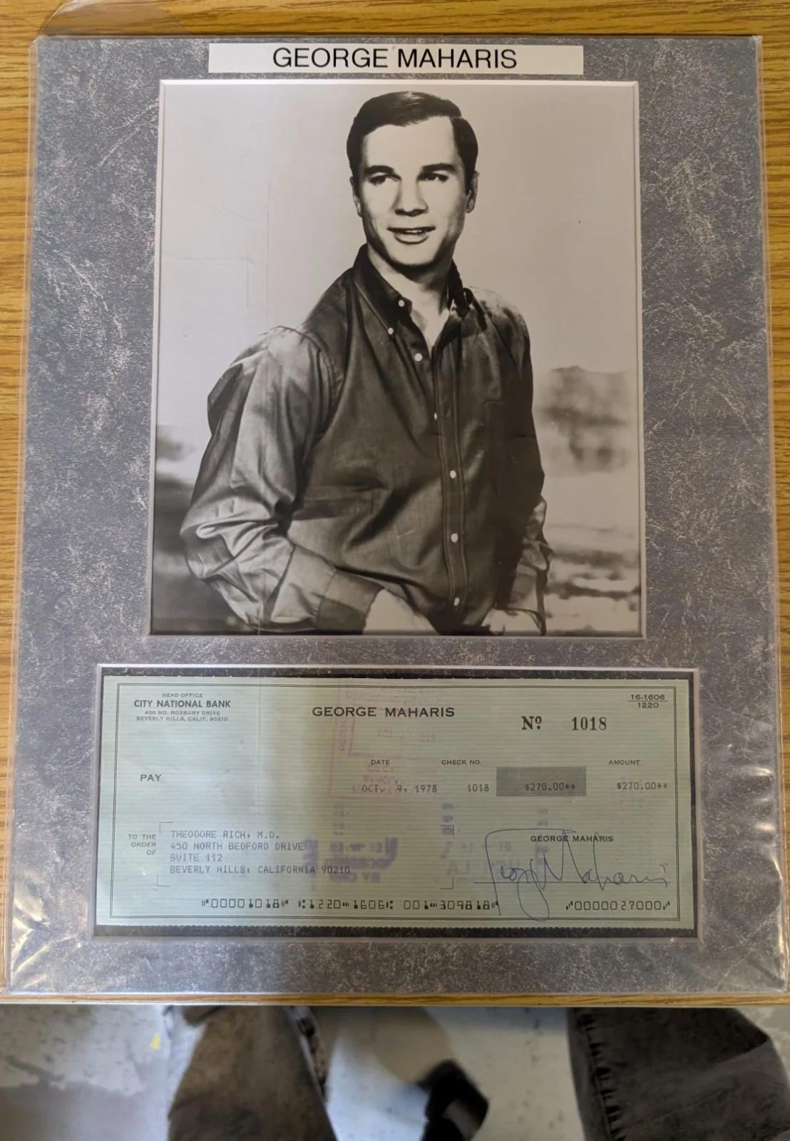 George Maharis Photo And Signed Personal Check, image 2