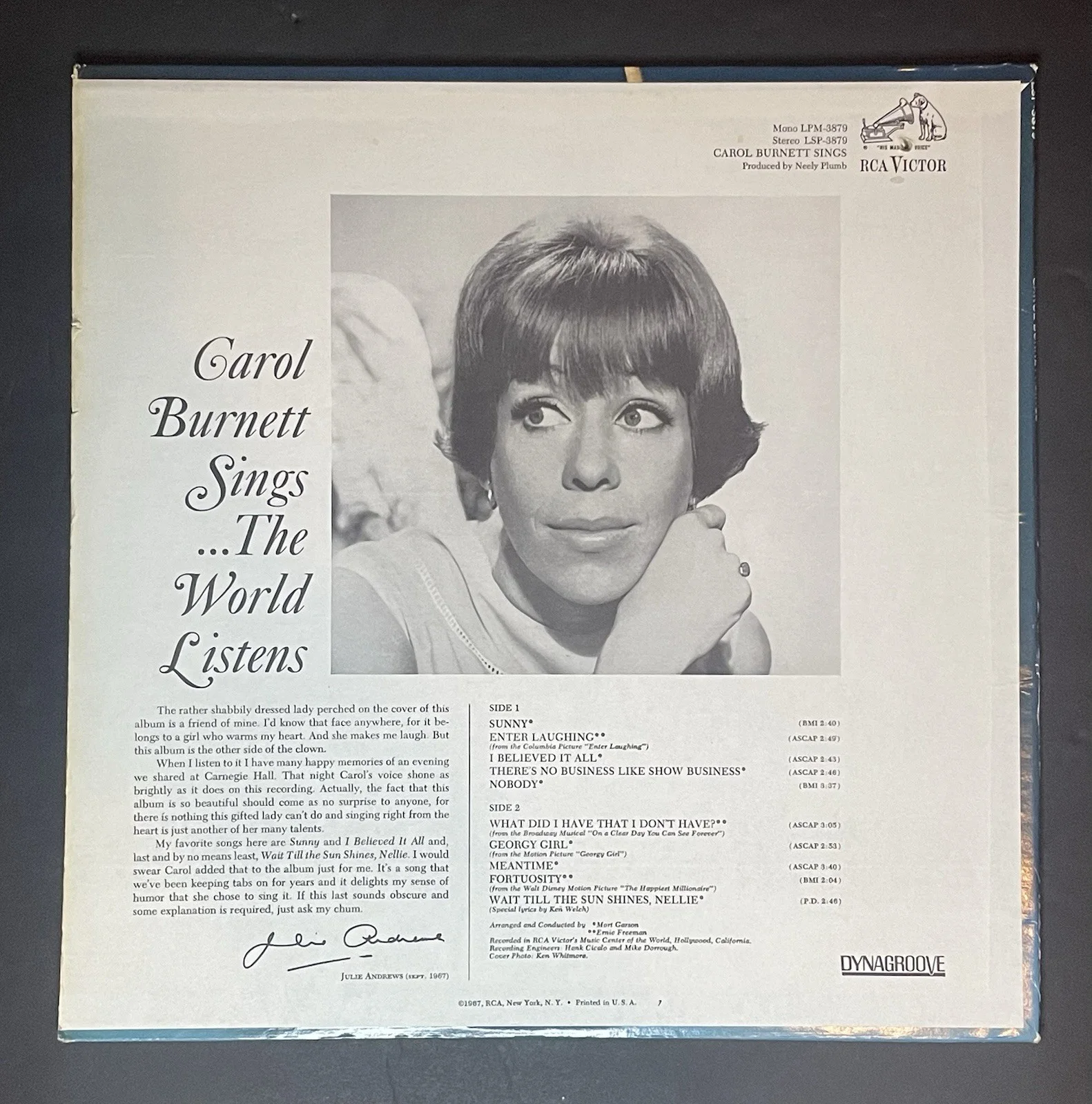 Carol Burnett Signed Sings Album Vinyl Record Rare, изображение 4