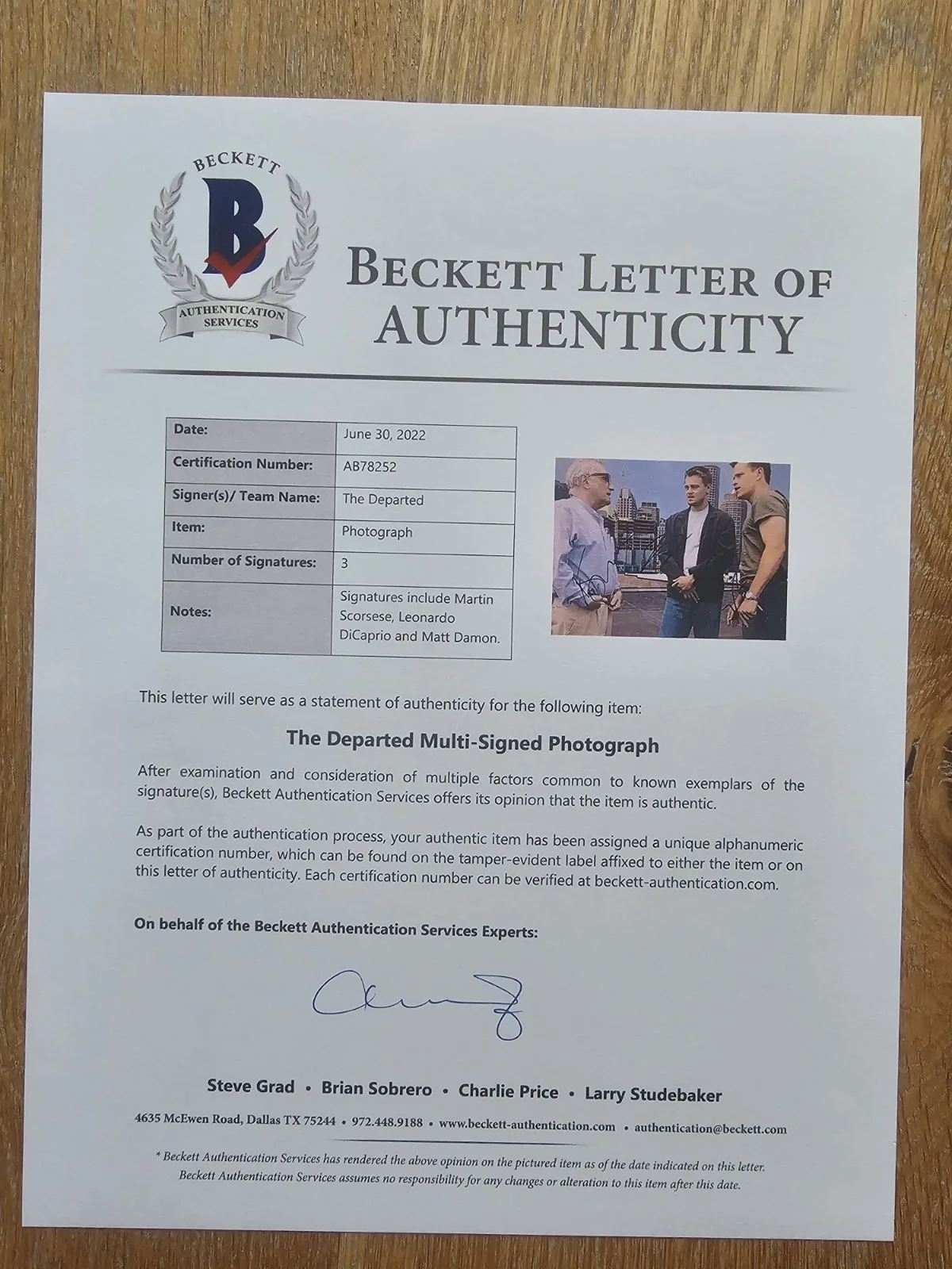 Departed Movie 11x14 photo signed Dicpario Scorsese Damon Beckett LOA Proof+, изображение 2