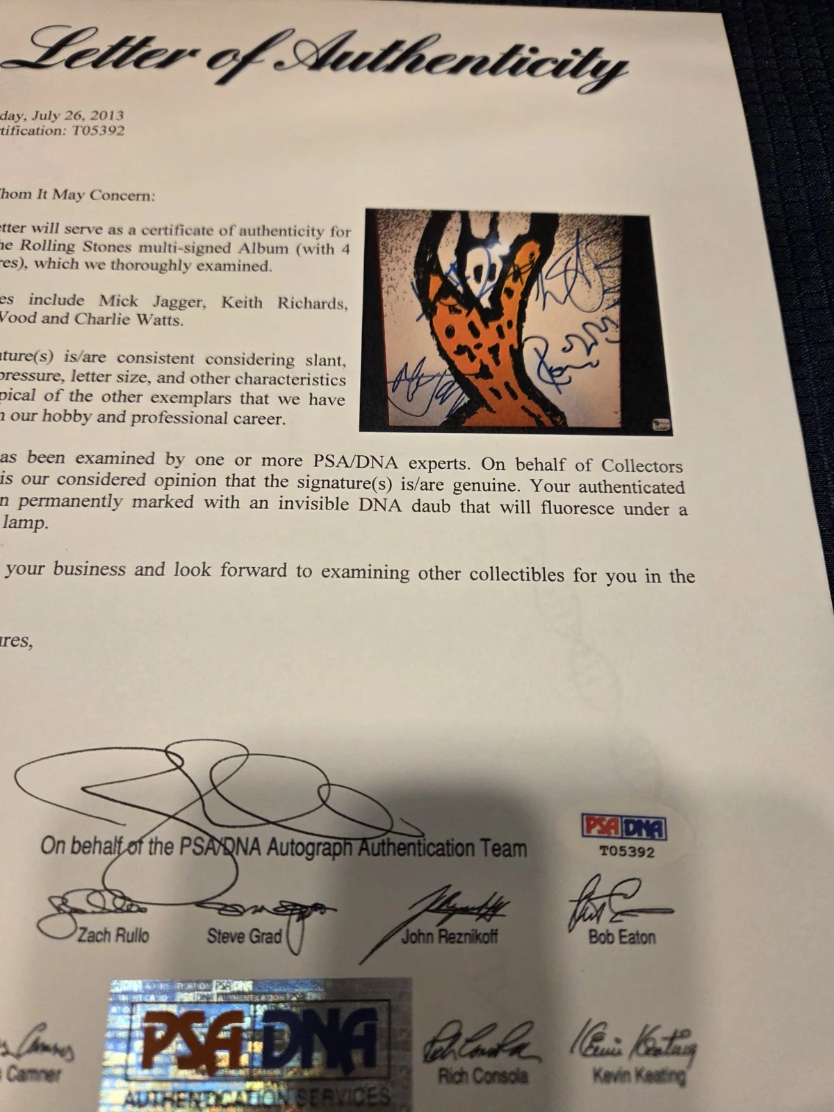 Autographed Rolling Stones Album/Voodoo Lounge(all 4).. PSA Full Letter, image 5