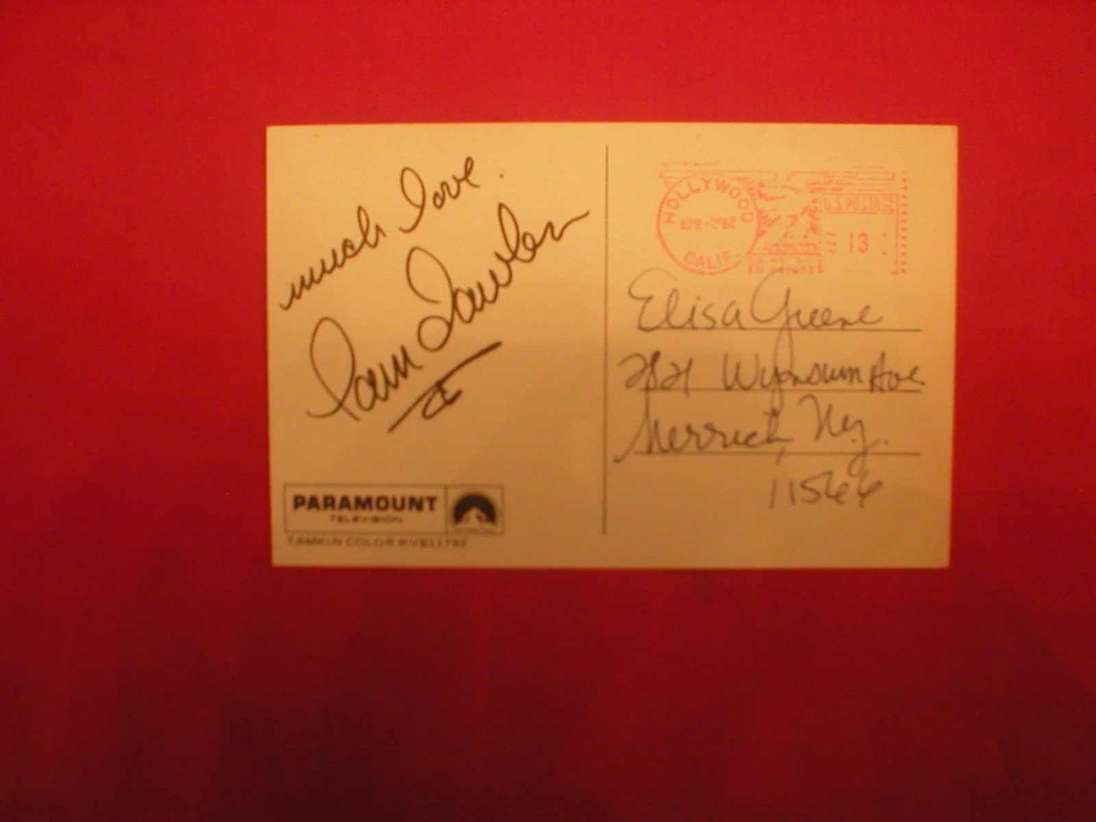 Pam Dawber — VINTAGE PAM DAWBER SIGNED FACSIMILE PHOTO POST CARD. 5 1/2 X 3 1/2, изображение 2