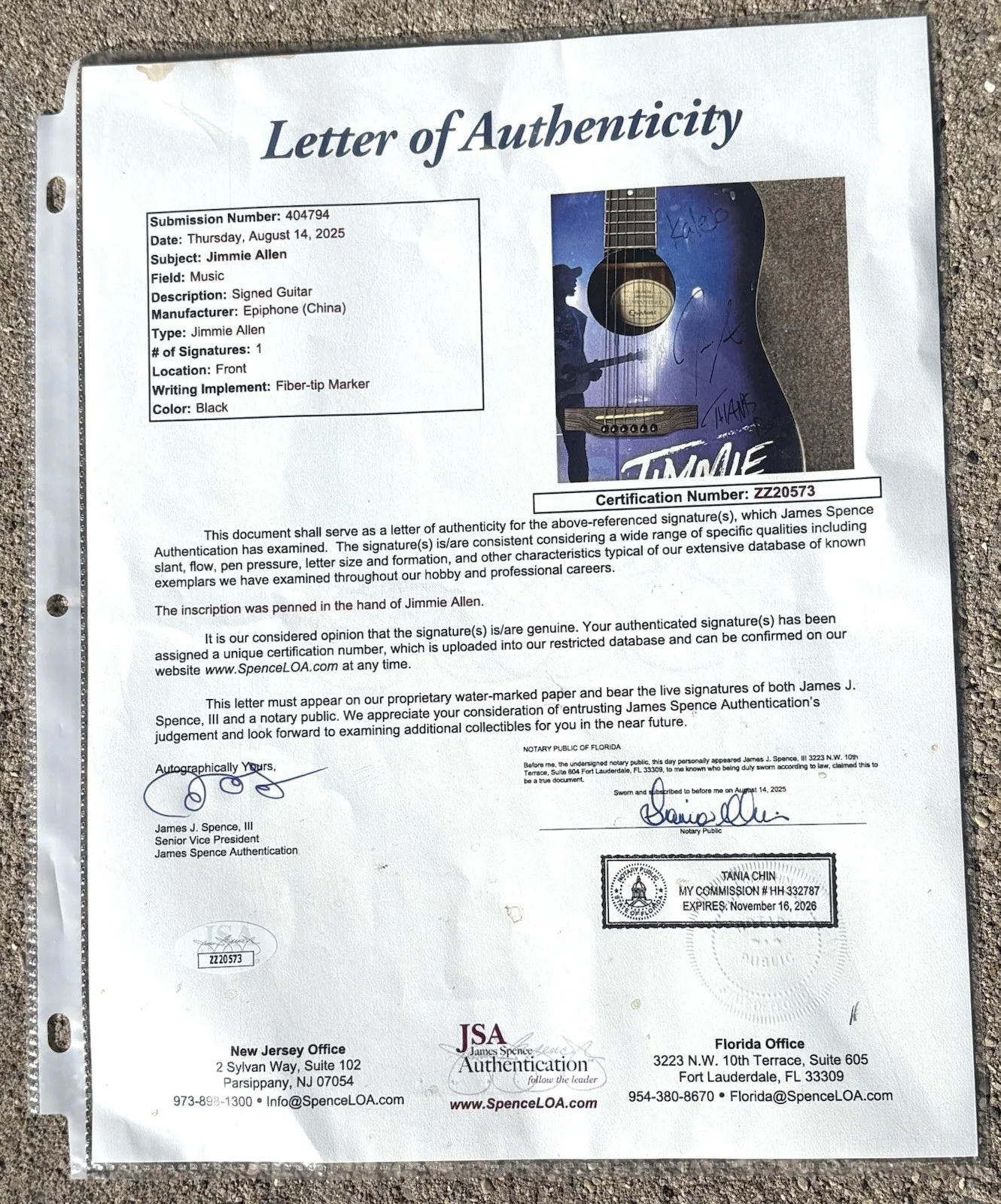 JIMMIE ALLEN SIGNED Acoustic Guitar JSA LETTER OF AUTHENTICITY, изображение 3