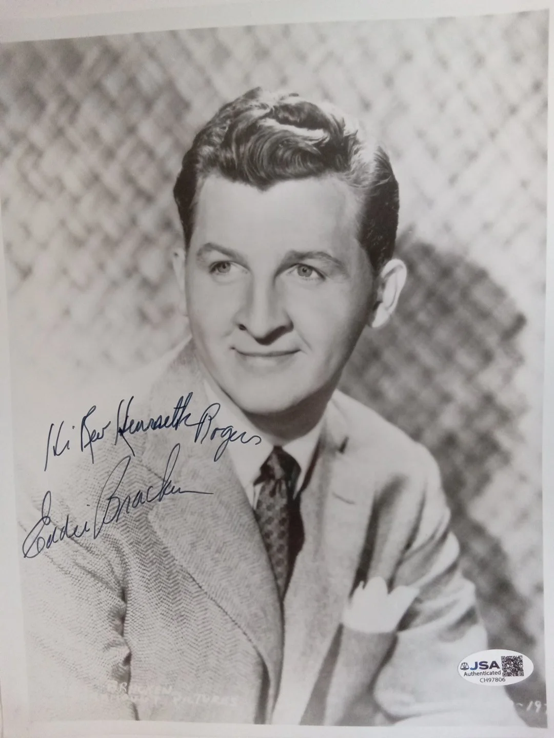 Eddie Bracken Signed B&W 8x10 Vintage Photo JSA, изображение 2