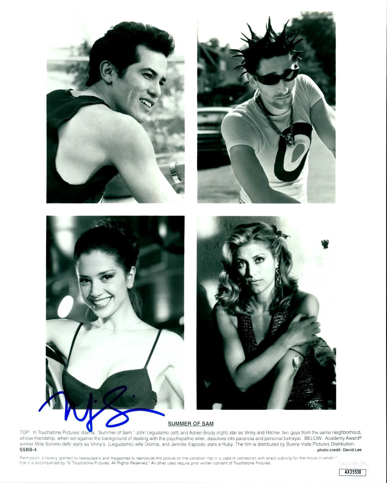 Mira Sorvino — 1999 Summer of Sam 8x10 press photo SIGNED by Mira Sorvino with JSA COA
