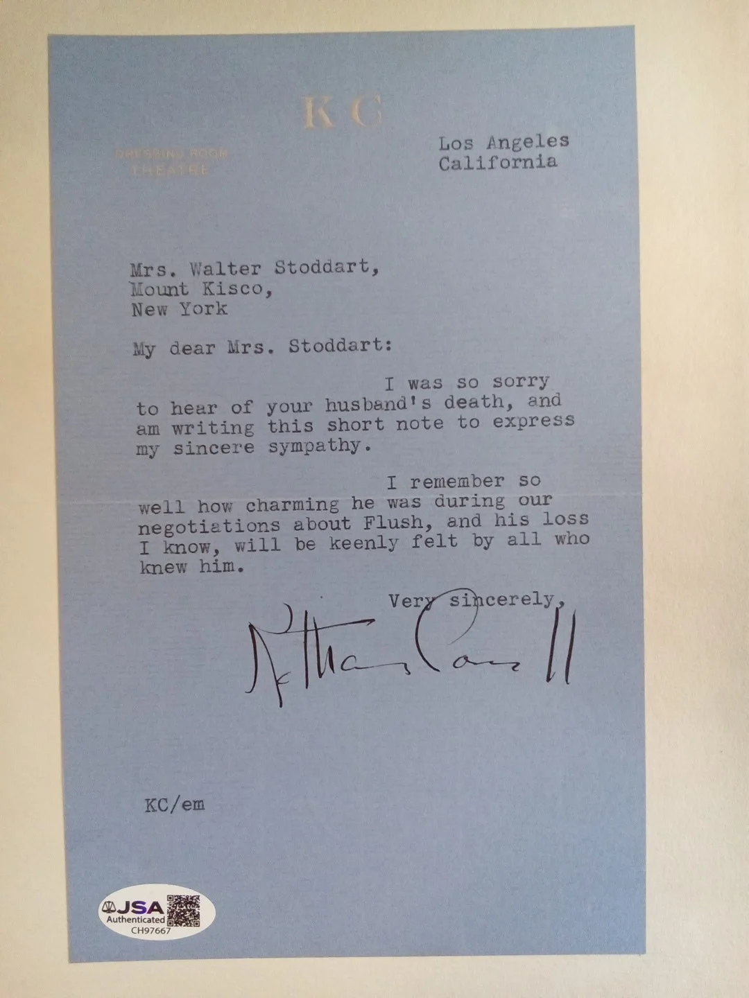 Katherine Cornell Signed Letterhead Broadway First Lady Theater JSA, image 2