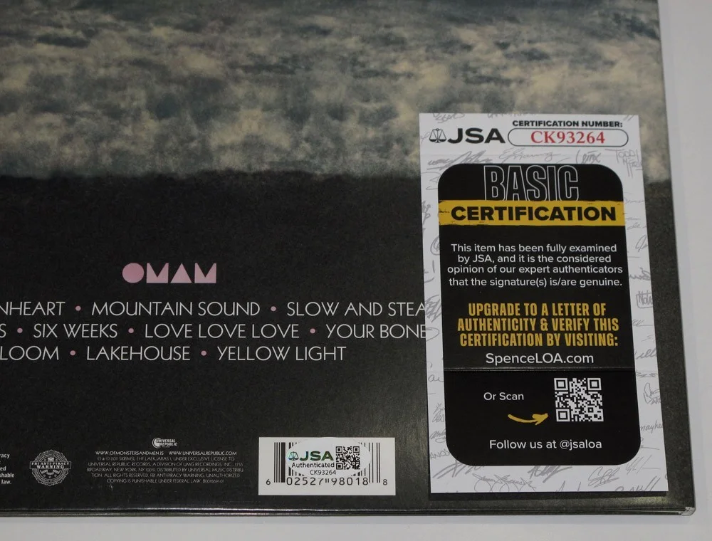 OF MONSTERS, MEN — OF MONSTERS AND MEN signed "MY HEAD IS AN ANIMAL" Vinyl Album b All 5 JSA COA, изображение 3