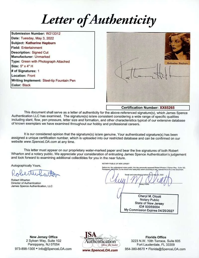 Katherine Hepburn — Katherine Hepburn JSA Loa Vintage Signed Album Page Cut Autograph, изображение 2