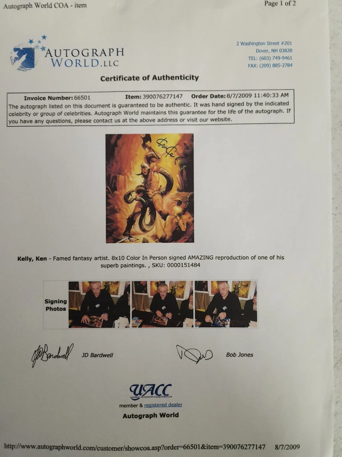 Ken Kelly Signed Autographed 8x10" Photograph AW COA Fantasy Art, изображение 4
