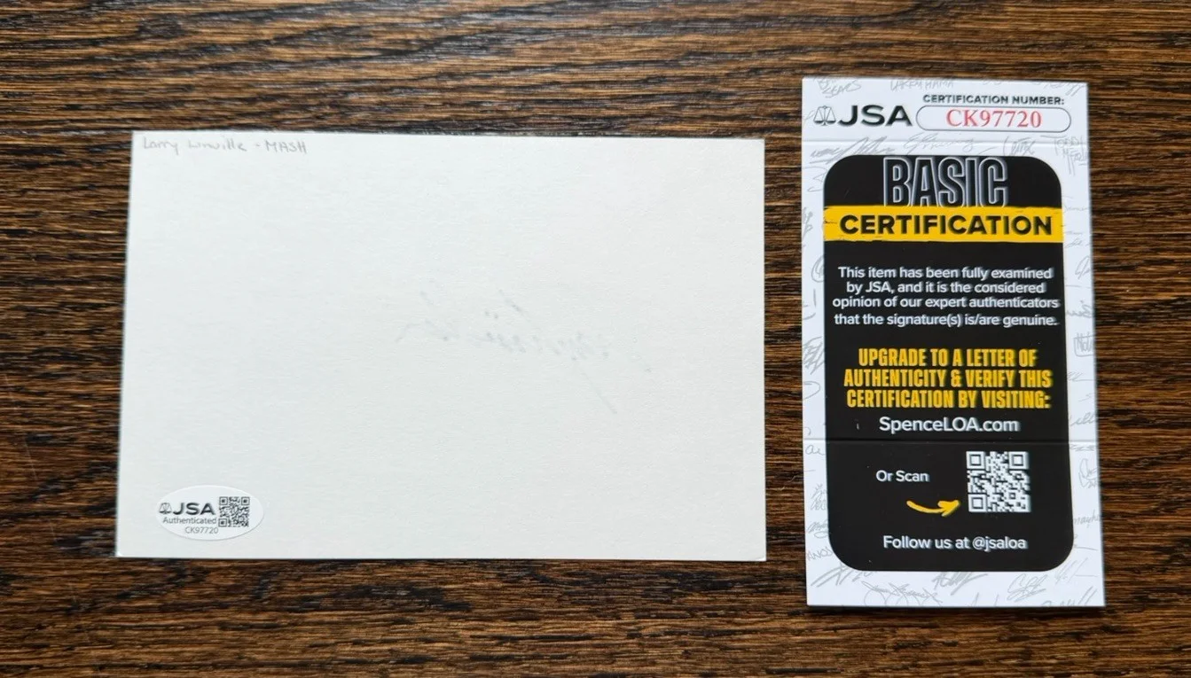 Larry Linville Signed Autographed 4 x 6 Card JSA COA MASH M*A*S*H, изображение 3
