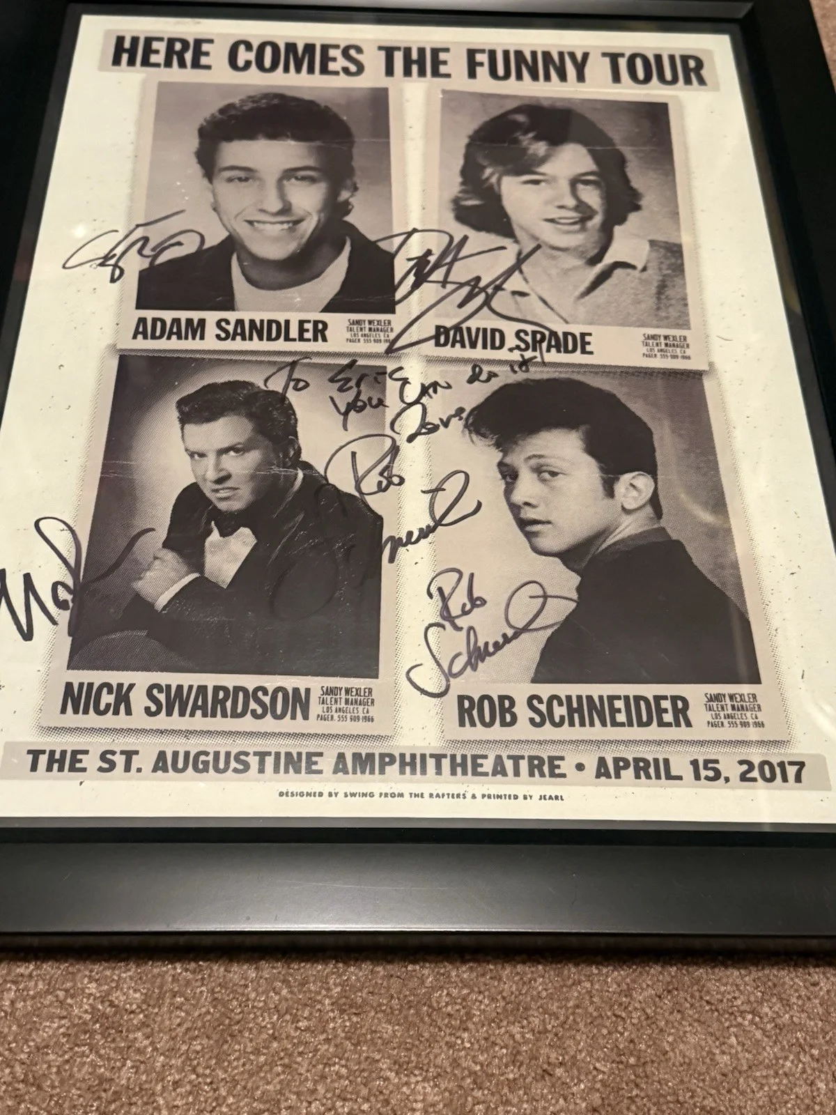 THE WRONG MISSY 50 FIRST DATES WEDDING SINGER ZOHAN — Adam Sandler Spade Schneider Swardson Signed Poster Beckett LOA Framed, изображение 3