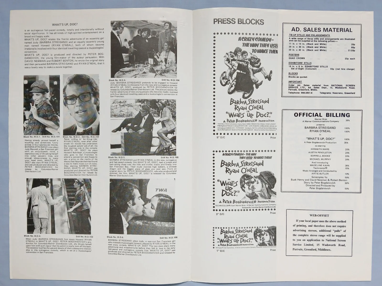 WHAT'S UP DOC? (1972) orig UK Campaign Press Book - Barbra Streisand,Ryan O'Neal, изображение 3