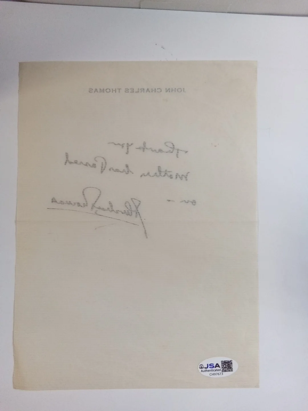 John Charles Thomas Signed Paper Metropolitan Opera Broadway Legend JSA, image 3